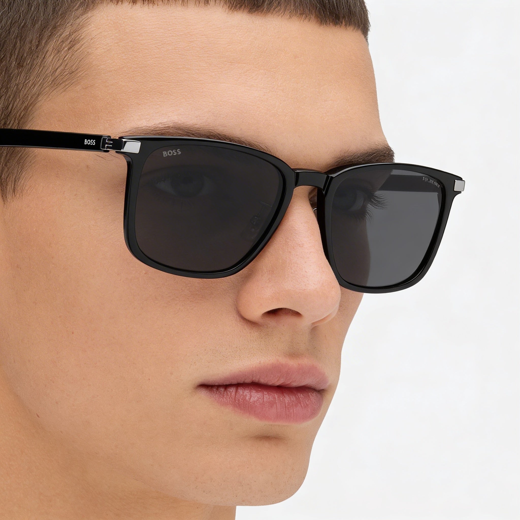 Hugo Boss RECTANGULAR / SQUARE Unisex Black Plastic Frame Grey UV Protected Lenses Sunglasses 57mm, Photo 5