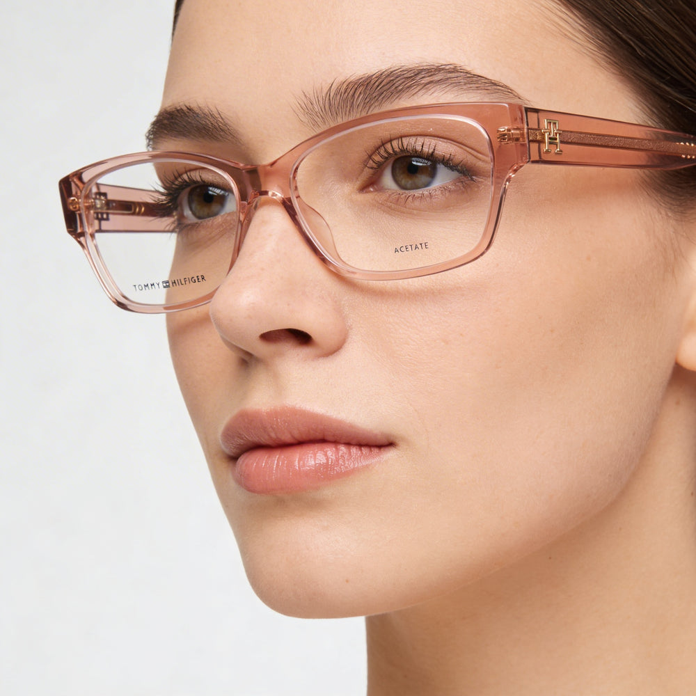 Tommy Hilfiger Th 2055 Gafas Casuales para Mujer, Montura de Acetato Rosa, Lentes Transparentes de Policarbonato, 54mm