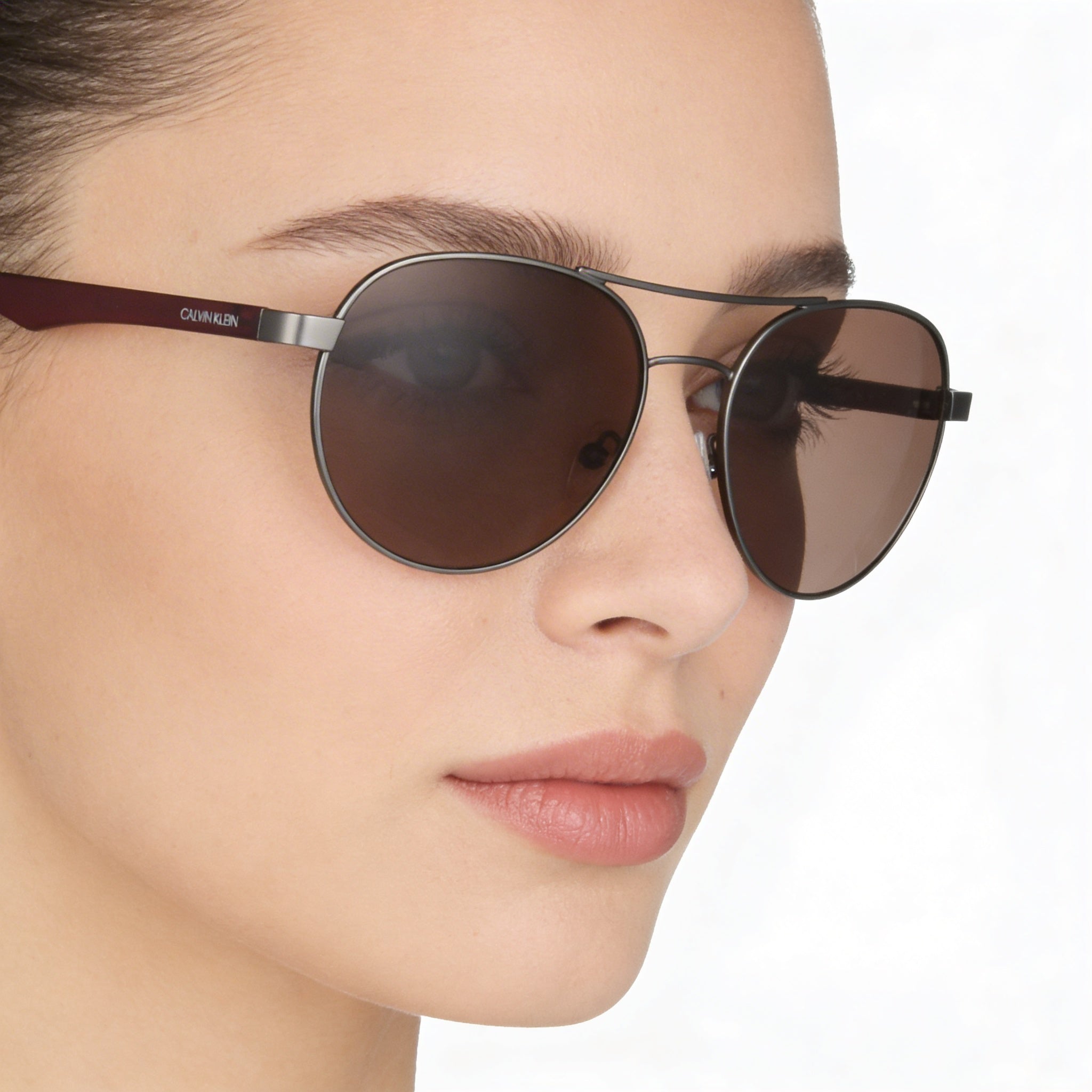 Calvin Klein Women's Ck19313s Metal Matte Gunmetal Burgundy UV Protection Sunglasses 55mm, Photo 3