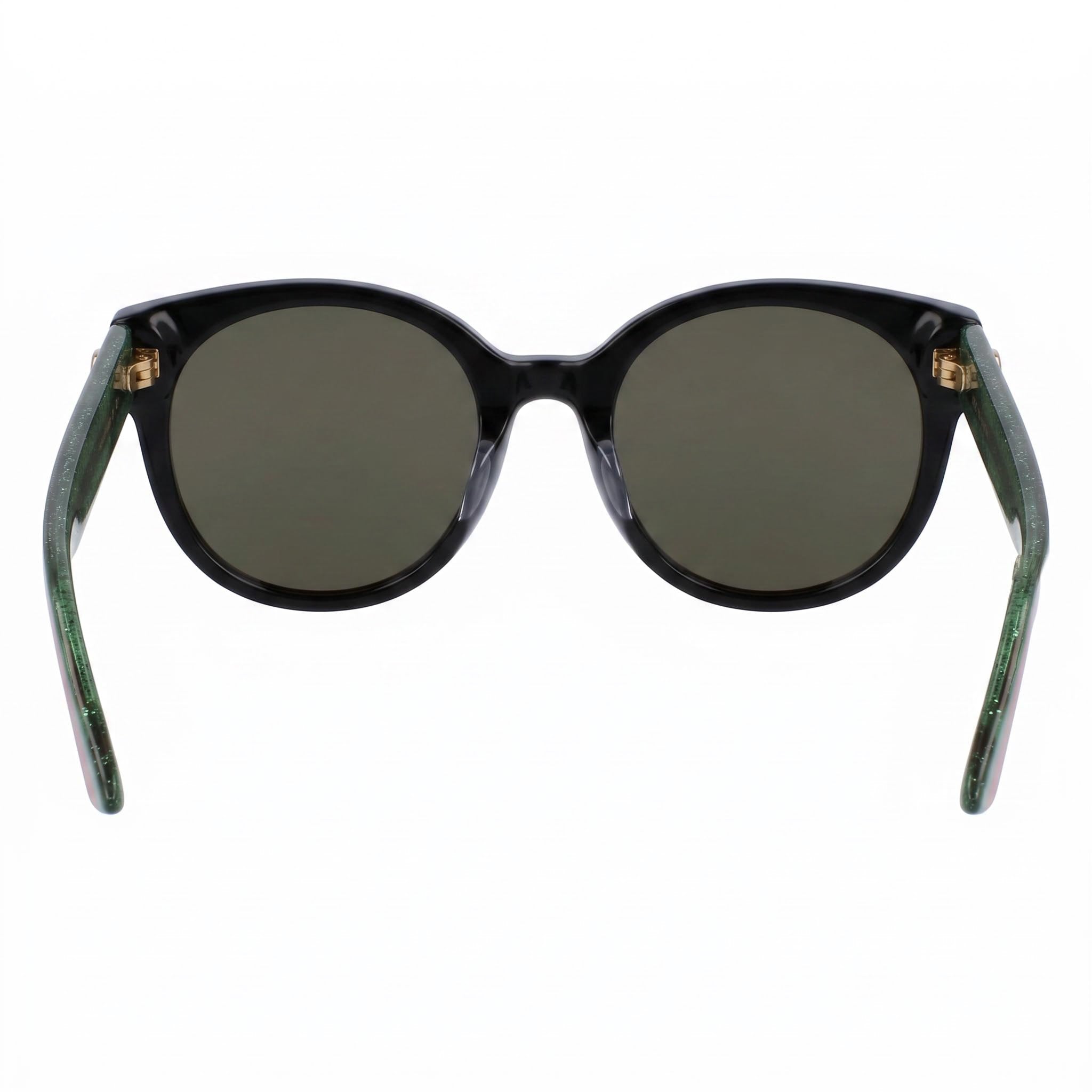 Gucci GG0035SN Women's Fashion Round Shiny Black Plastic Sunglasses with Black Green Gradient UV Protection 54mm, Photo 4