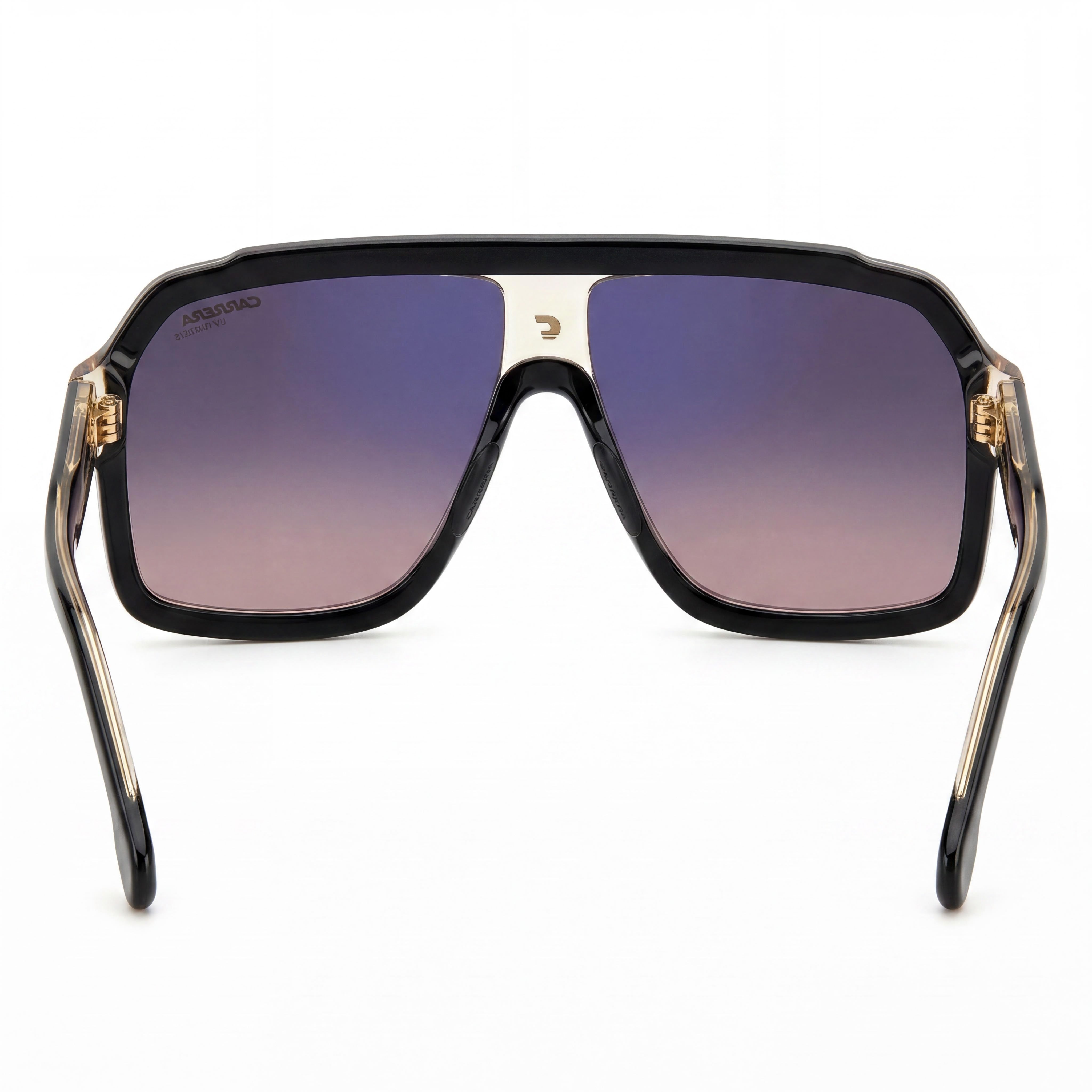 Gafas de sol Carrera Classic unisex de acetato, montura negra, beige y marrón, lentes de espejo azul con degradado marrón, protección UV de 60 mm., Photo 4