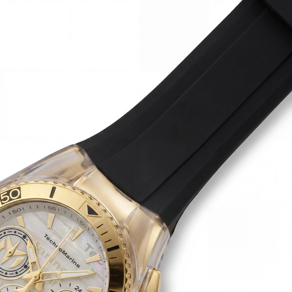 TechnoMarine TM-120029 Women's Cruise California Quartz Watch, Black Silicone, Gold Tone, 200m WR, 40.57mm