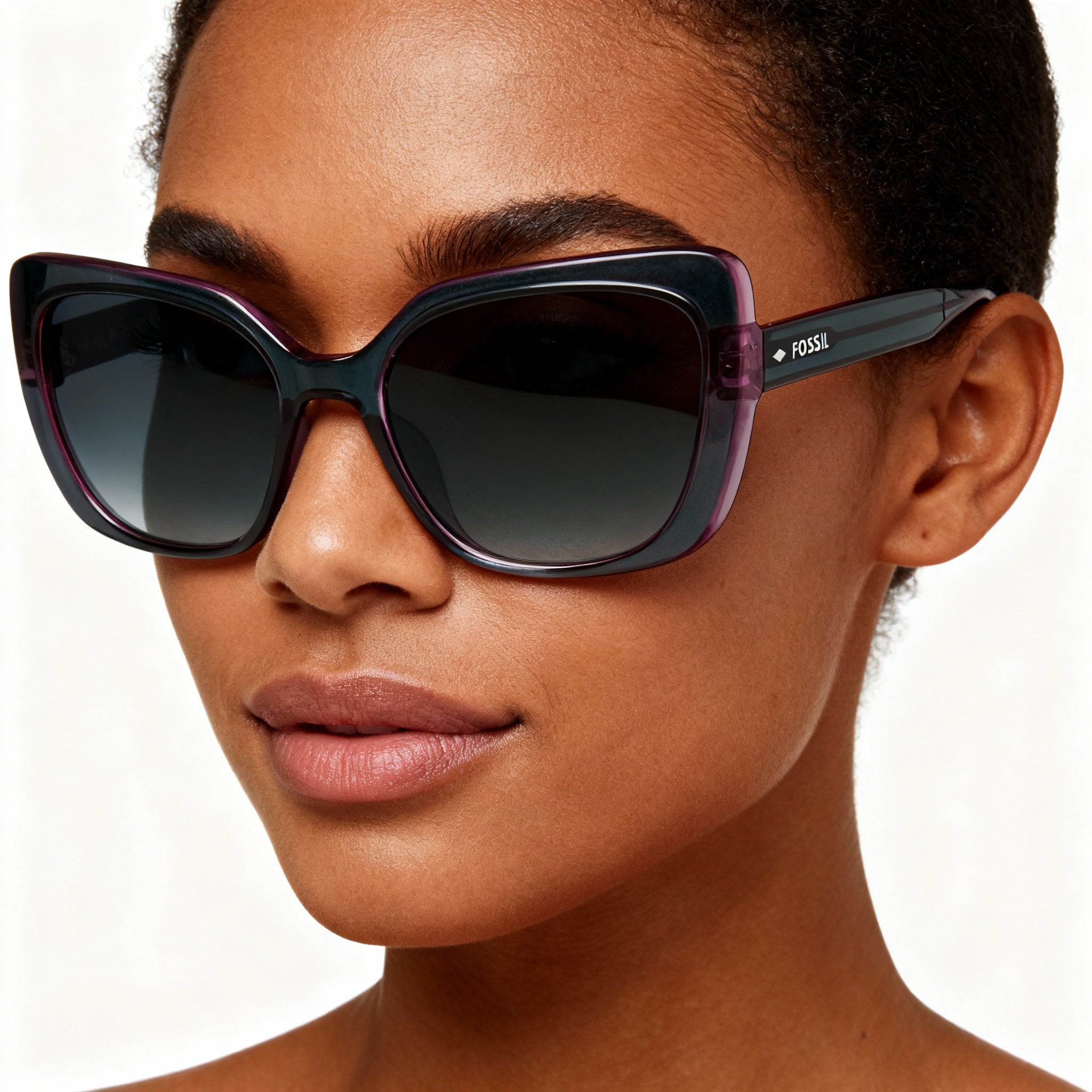 Fossil FOS 3143/S Women's Blue Cellulose Propionate Sunglasses, Dark Grey Shaded Lenses, UV Protection, Size 55-18-140, Photo 4