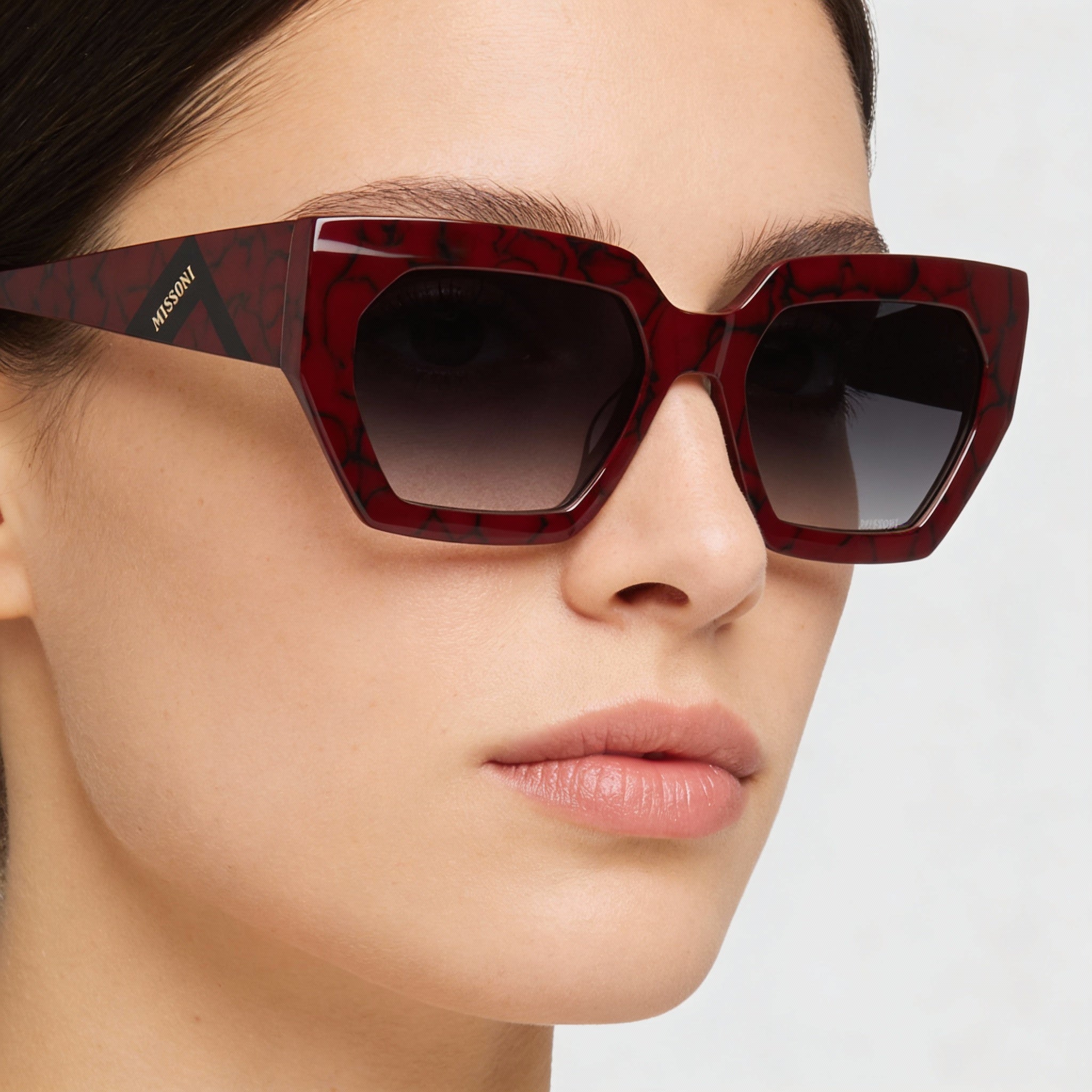 Gafas de sol M Missoni Casual para mujer, montura de acetato rojo mármol, lentes sombreados en gris oscuro, 55-19-140 mm, Photo 5