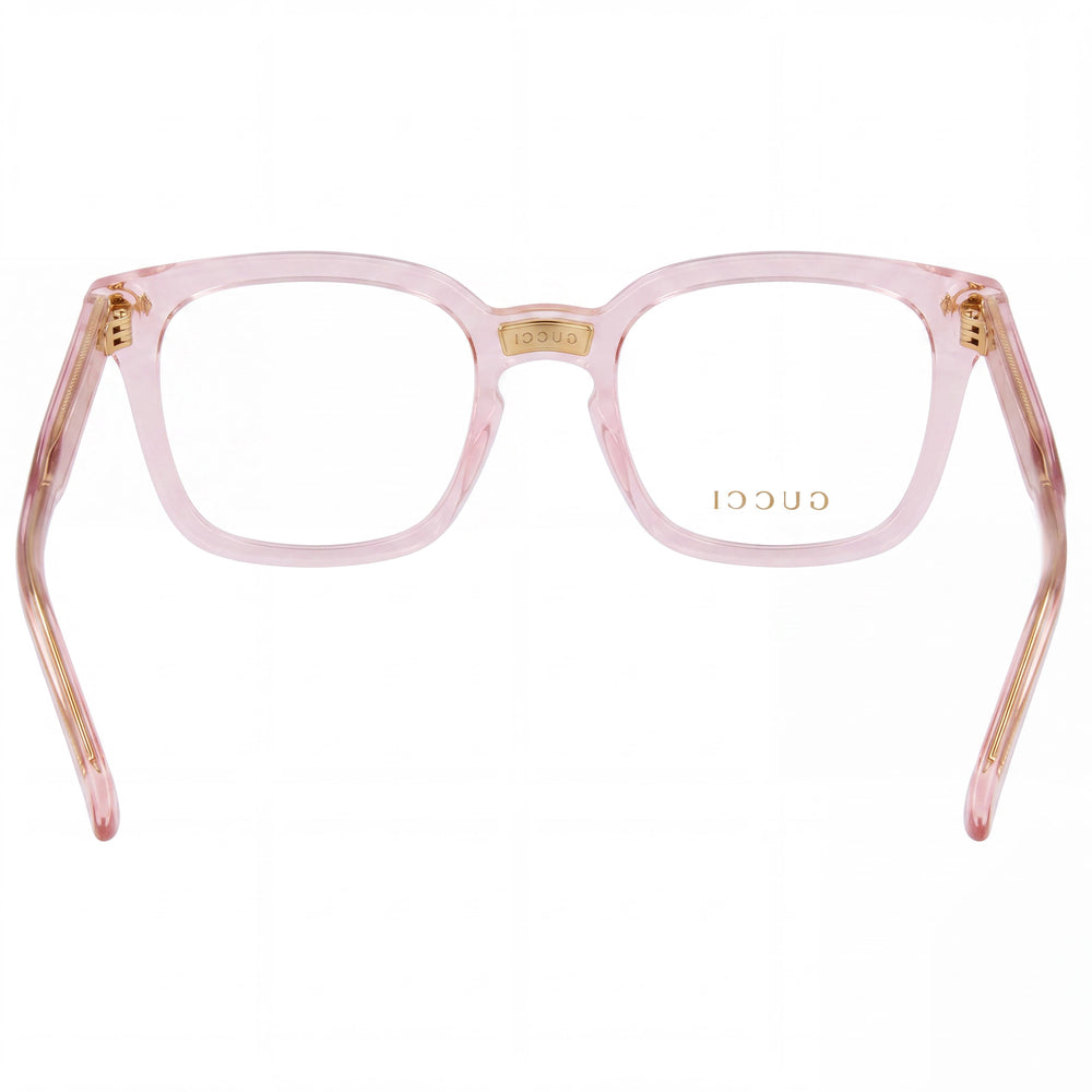 Gucci GG0184O Square Full Rim Unisex Transparent Pink Plastic Eyeglasses with Clear Lenses 50mm