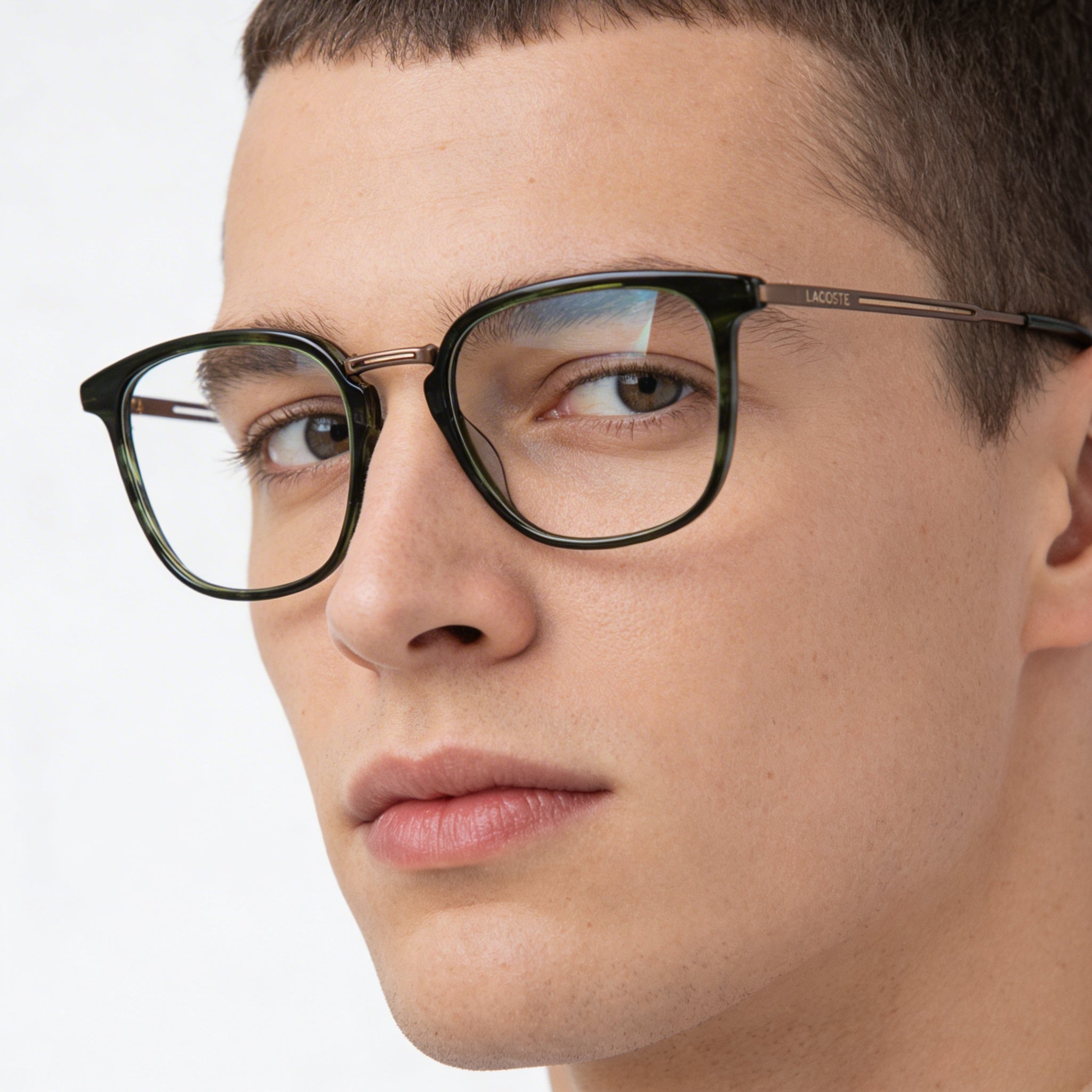 Gafas de hombre casual Lacoste, montura habana, lentes transparentes de plástico 52mm, Photo 4