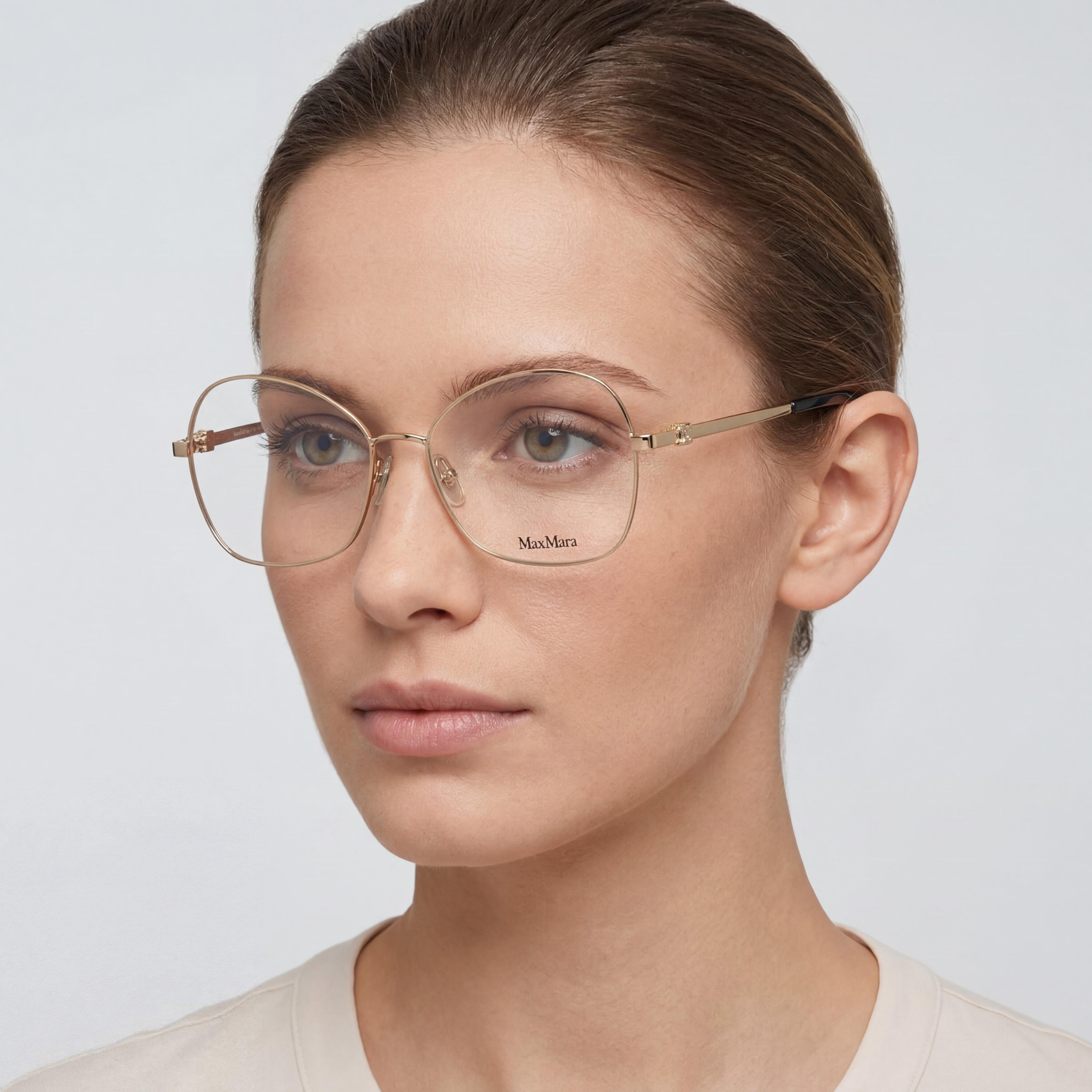 Gafas MaxMara de mujer, montura metálica, oro pálido con lentes transparentes, tamaño 55-16-140, Photo 4