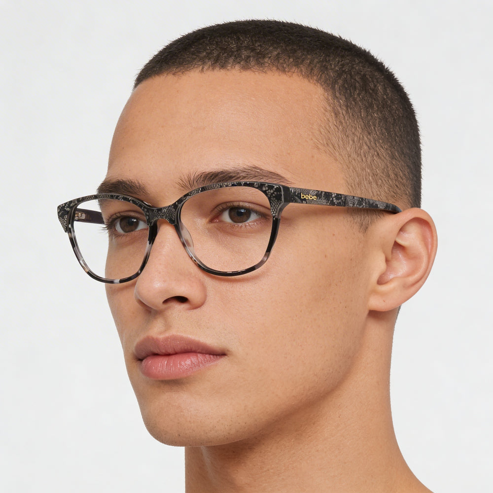 BEBE Bb5220 Men's Optical Eyeglasses with Premium Acetate Frame Material, Jet Lace Color, 55mm Lens Width