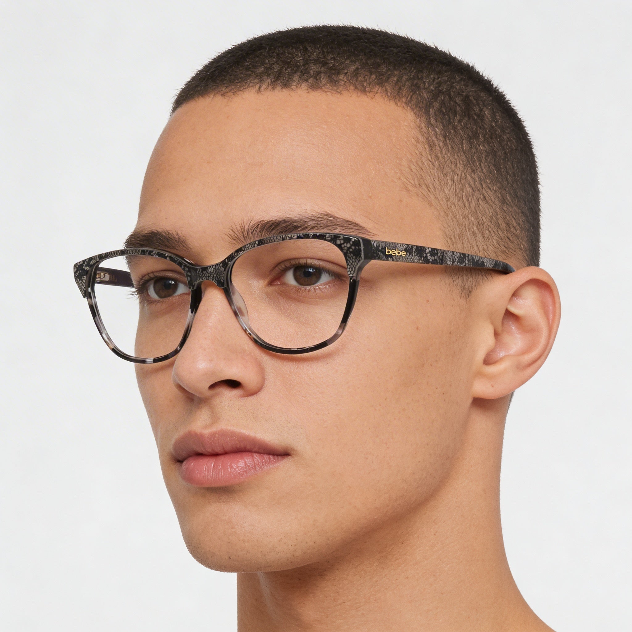 BEBE Bb5220 Gafas ópticas para hombre con montura de acetato de primera calidad, color Jet Lace, 55 mm de ancho de lente, Photo 3