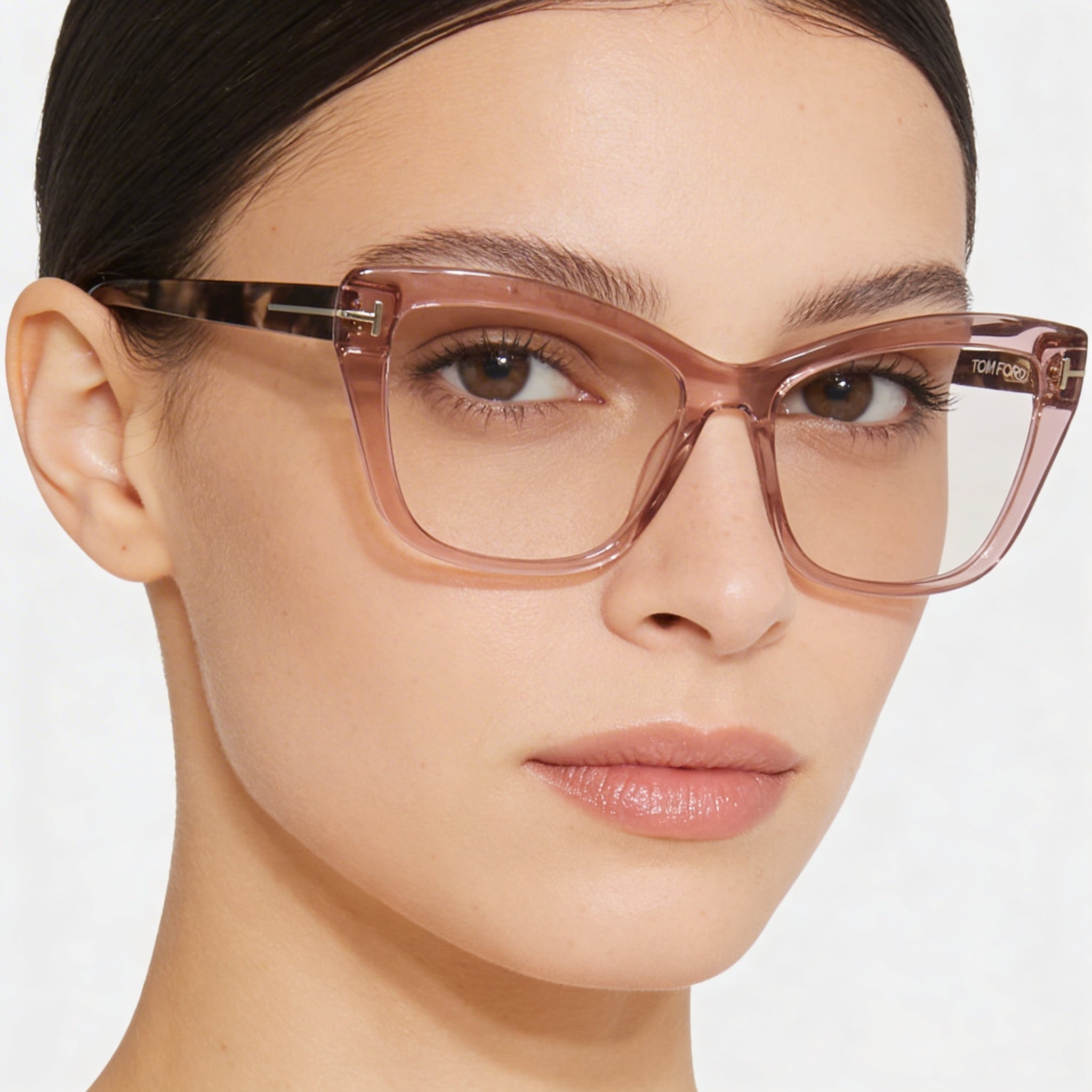 Tom Ford FT5826-B Women's Cat Eye Blue-Light Block Transparent Rose Plastic Eyeglasses 55mm, Photo 4