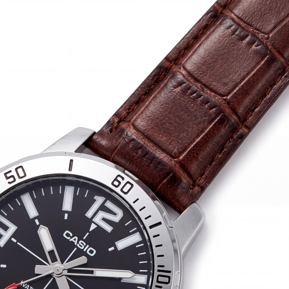Reloj Casio Sport de Cuarzo Analógico para Hombre con Correa de Cuero Marrón, Esfera Negra, Caja de Acero Inoxidable de 45mm, Resistente al Agua 50m, Photo 3