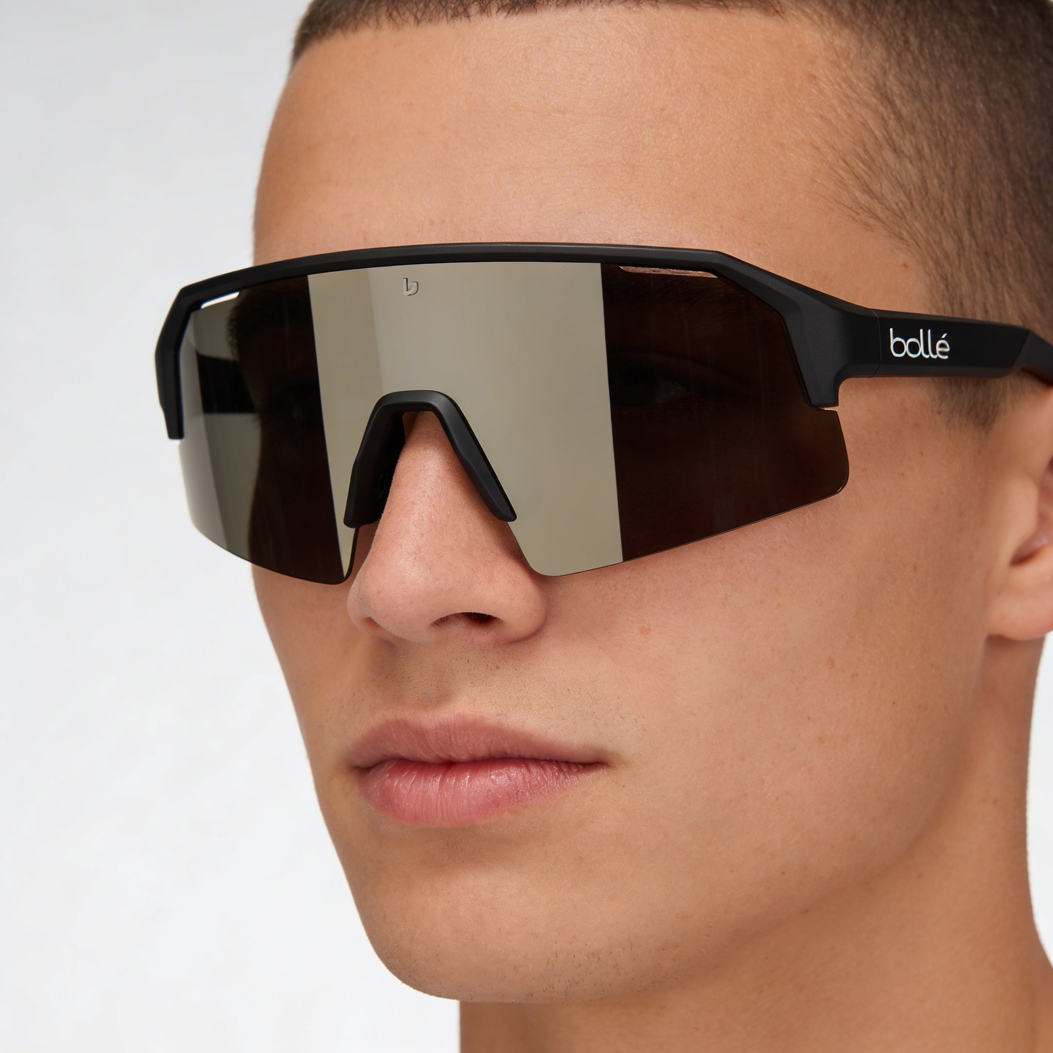 bollé Modern Unisex Nylon Frame Sunglasses Black Matte Gold with Polycarbonate Black Gold Lenses 140mm, Photo 5