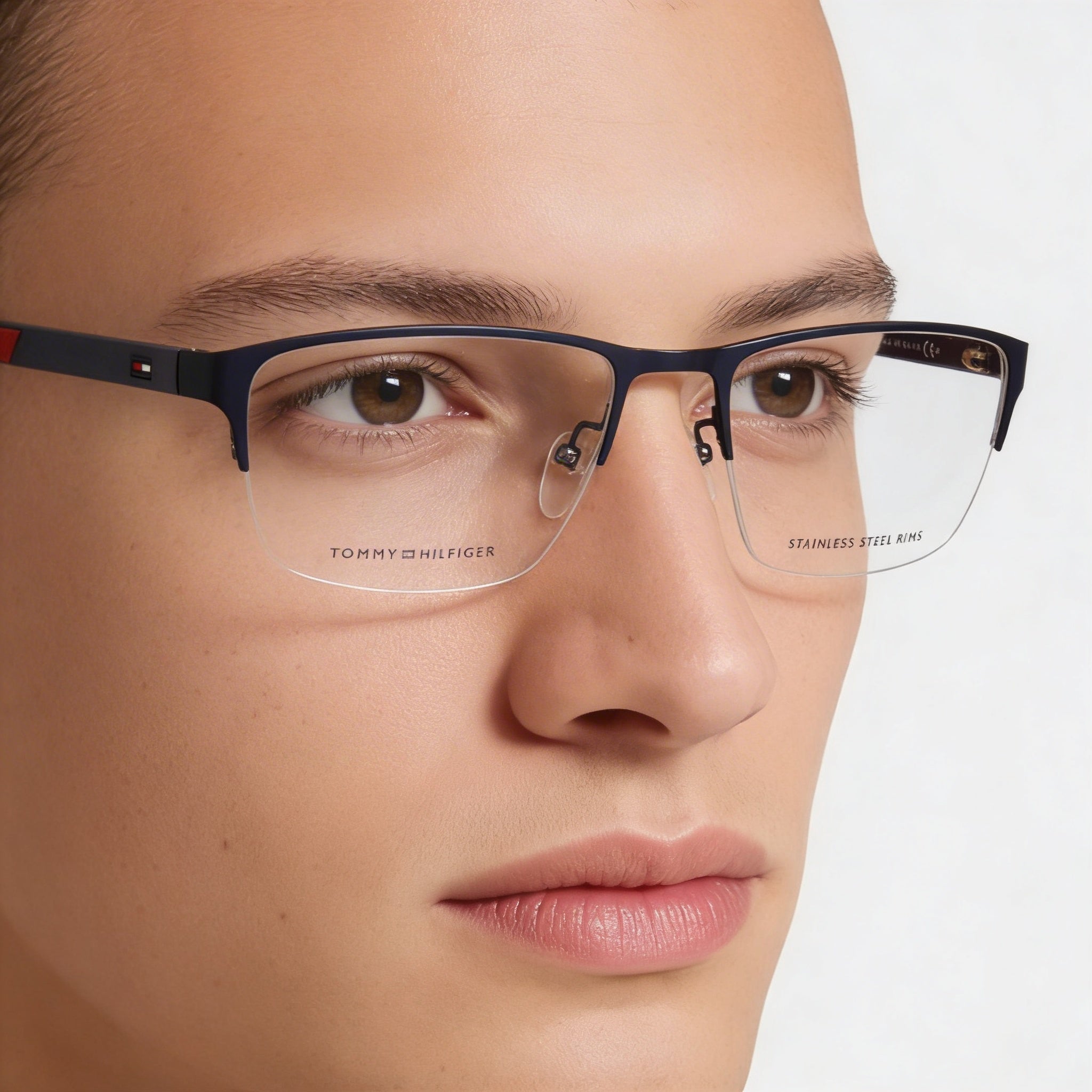 Monturas ópticas Tommy Hilfiger Th 1577/F unisex de aleación de acero azul mate con lentes de policarbonato de 57 mm, Photo 5