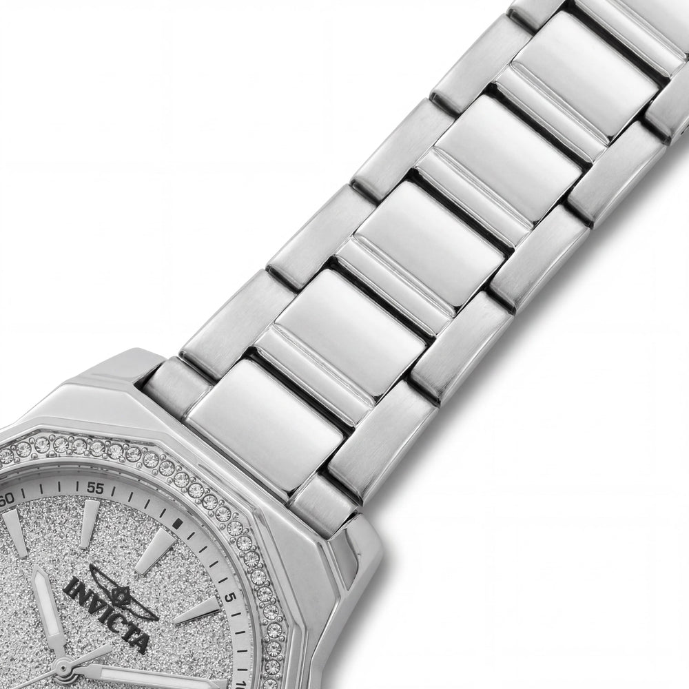 Invicta Speedway 49128 Reloj de pulsera de cuarzo para mujer, esfera plateada, correa de acero inoxidable, 34 mm