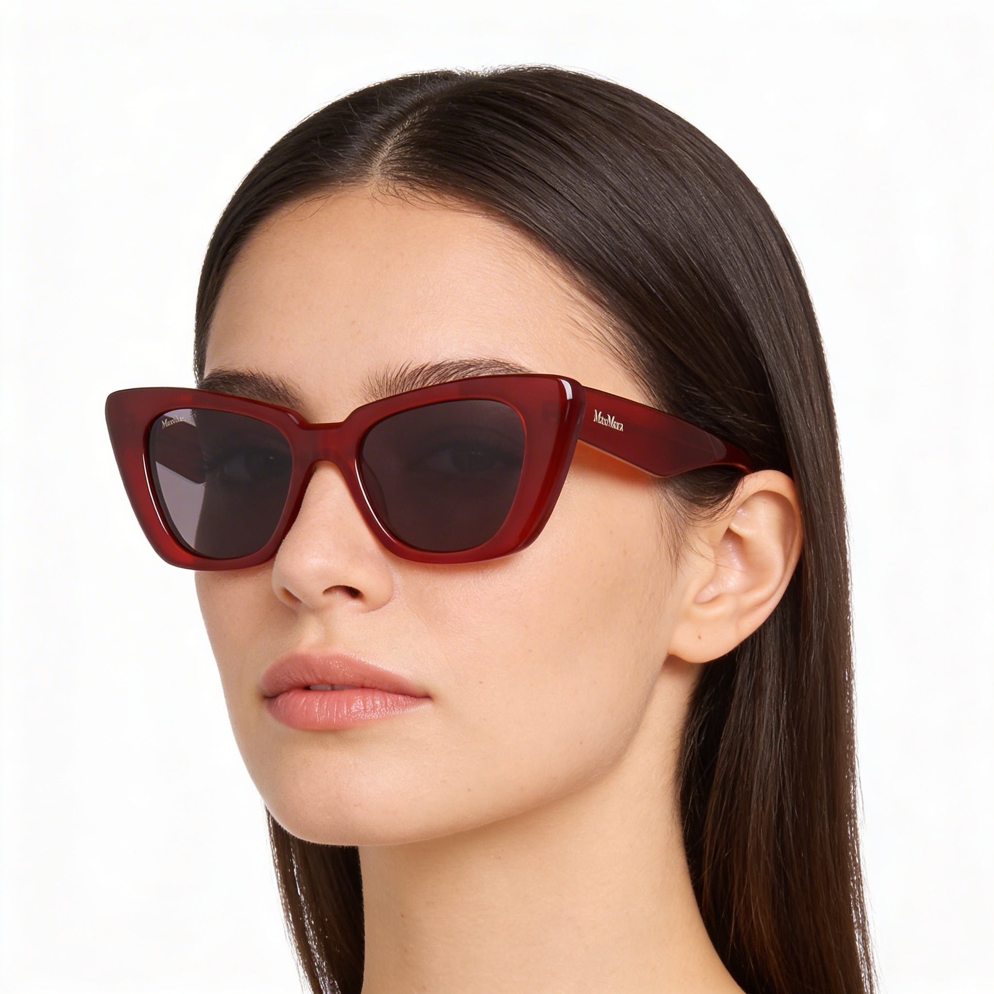 MaxMara Mm0099 Women's Acetate Frame Eyeglasses with Shiny Dark Red Frame and Shiny Red Lenses 50-18-140, Photo 4