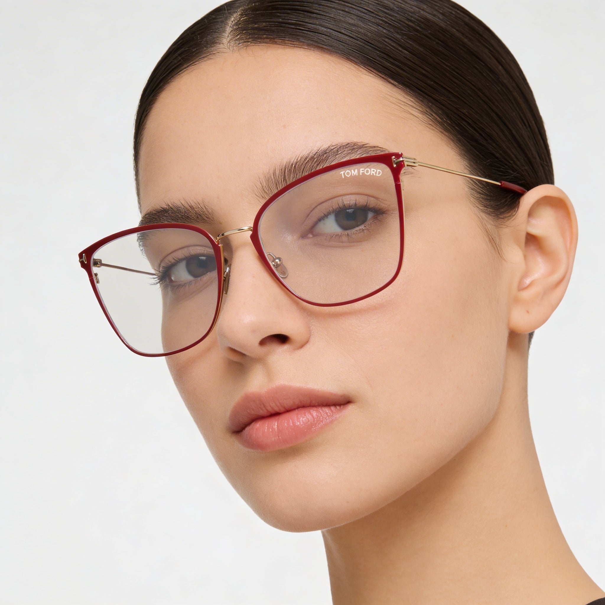 Gafas Tom Ford Modern FT5839-B para mujer, cuadradas, de metal fucsia brillante, con lentes transparentes y bloqueo de luz azul, 56 mm, Photo 3