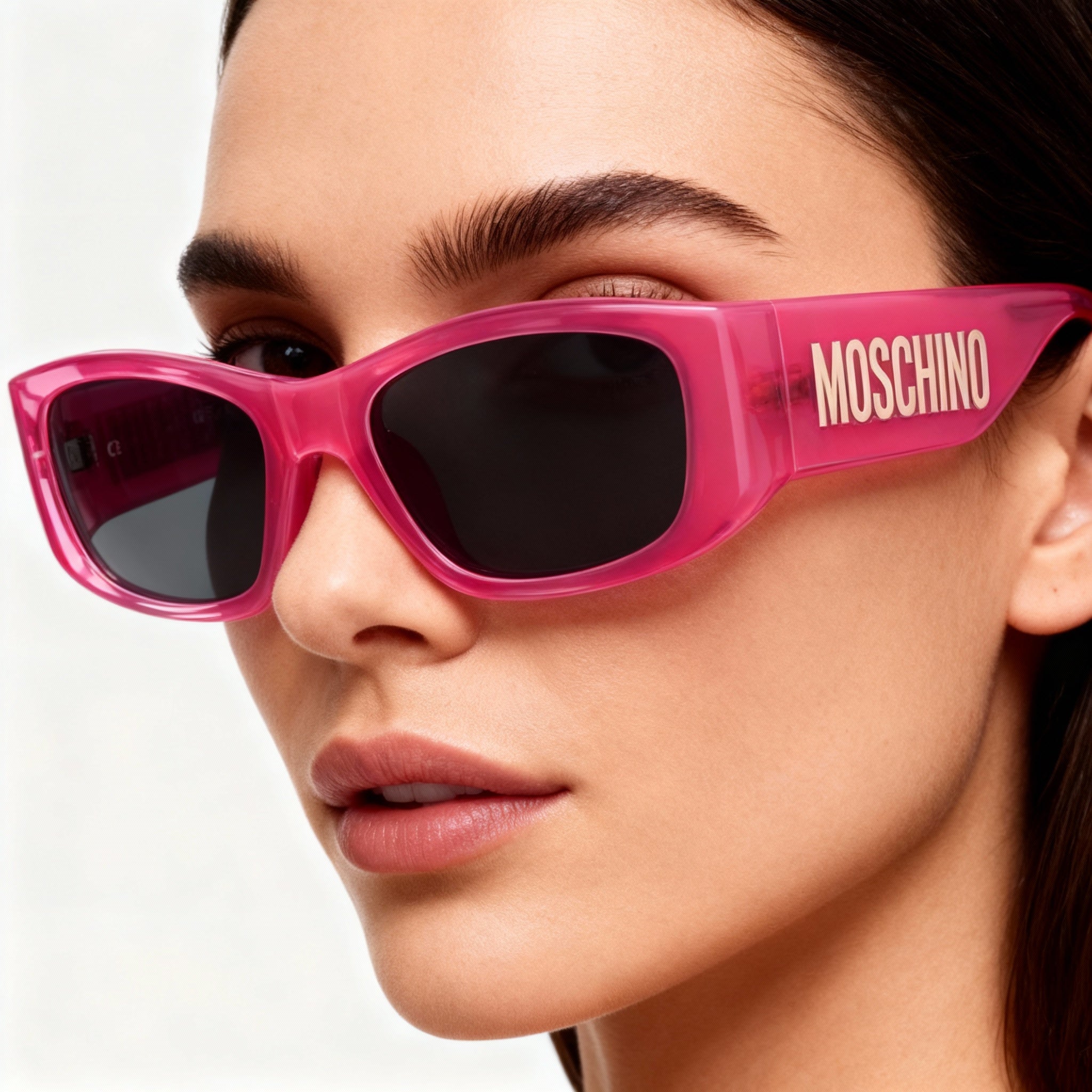Moschino Modern Women's Rectangular Sunglasses, Fuchsia Cellulose Propionate, Grey Non-Polarized UV Lenses 55mm, Photo 3