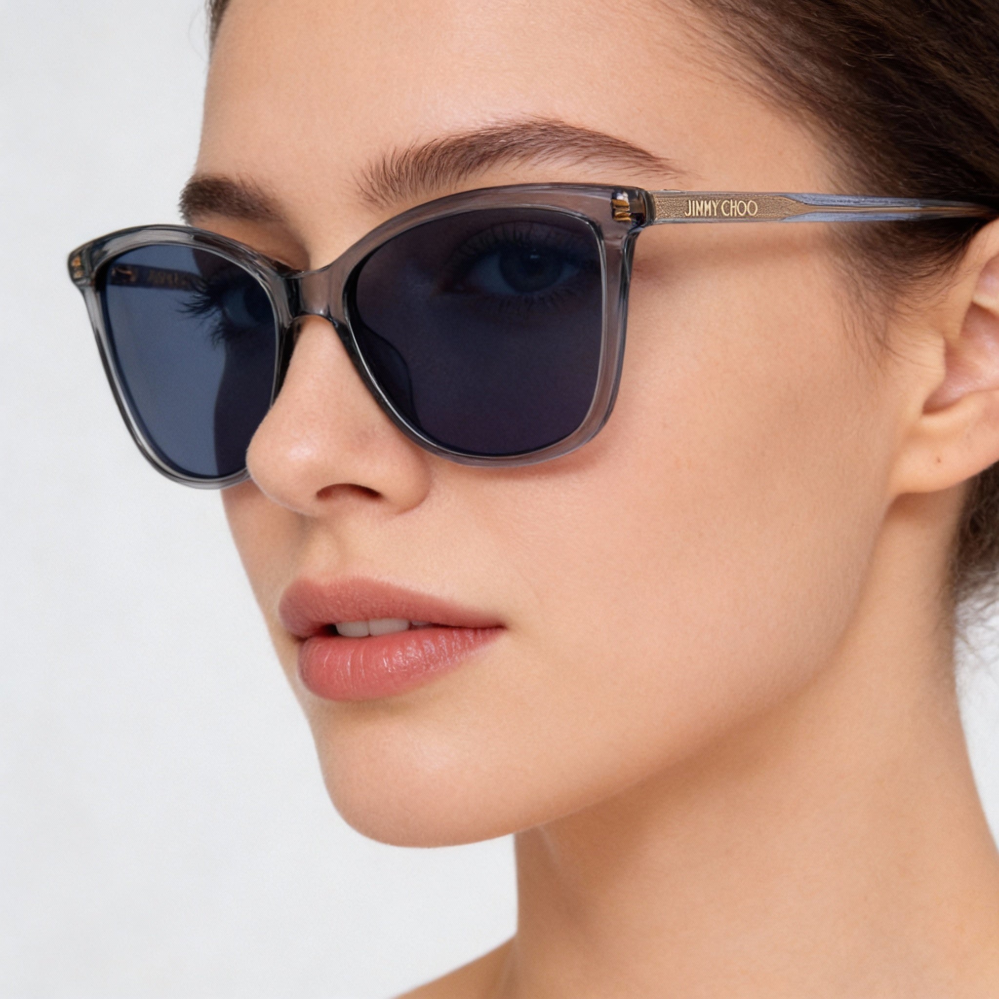 Jimmy Choo Classic Women's Grey Acetate Rectangular Glittery UV Protection Sunglasses 56mm, Photo 4