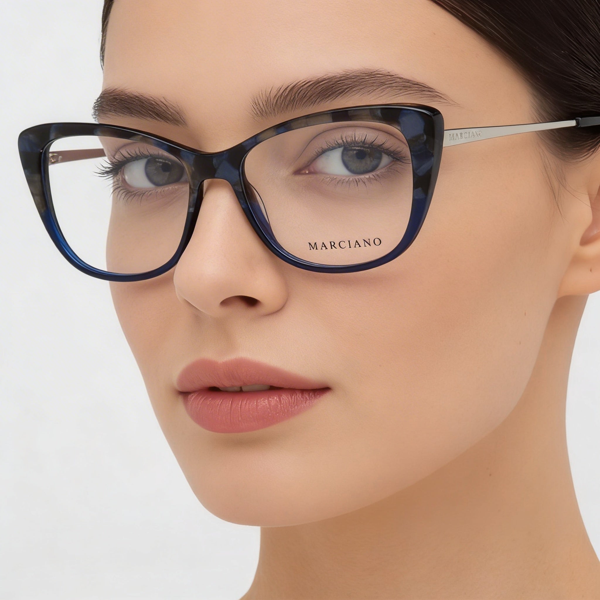 Guess by Marciano Gm0352 Women's Eyewear with Marbled Blue Plastic Frame and Clear Lenses 54mm, Photo 4