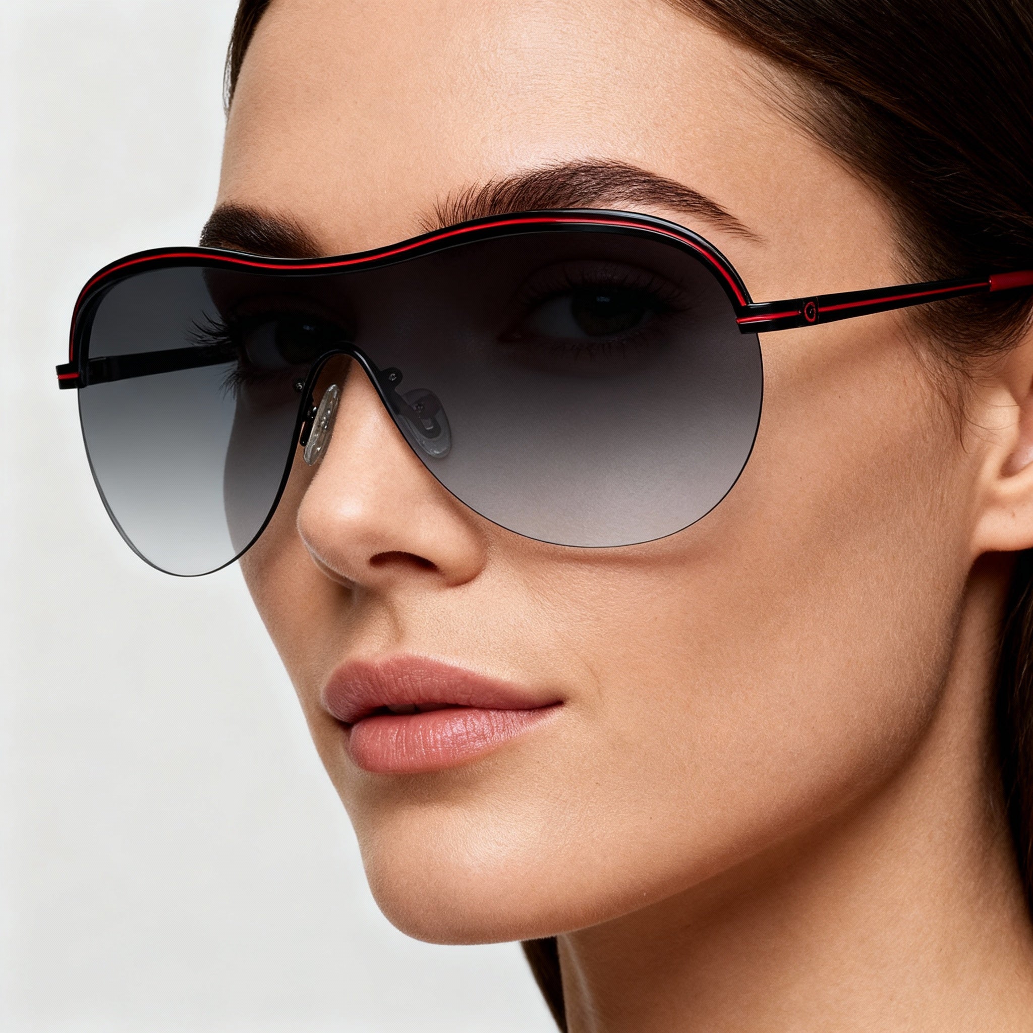 GUESS Modern Women's Wrap Around Metal Sunglasses, Black Frame, Gradient Grey Plastic Lenses, 65mm, Photo 4