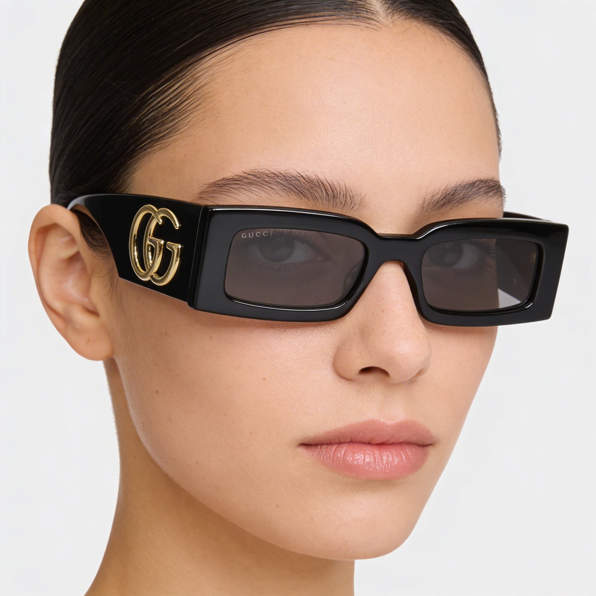 Gucci Women's Gg1425s-001 Black Recycled Acetate Rectangular Frame Grey Gradient 100% UV Sunglasses 53mm, Photo 3
