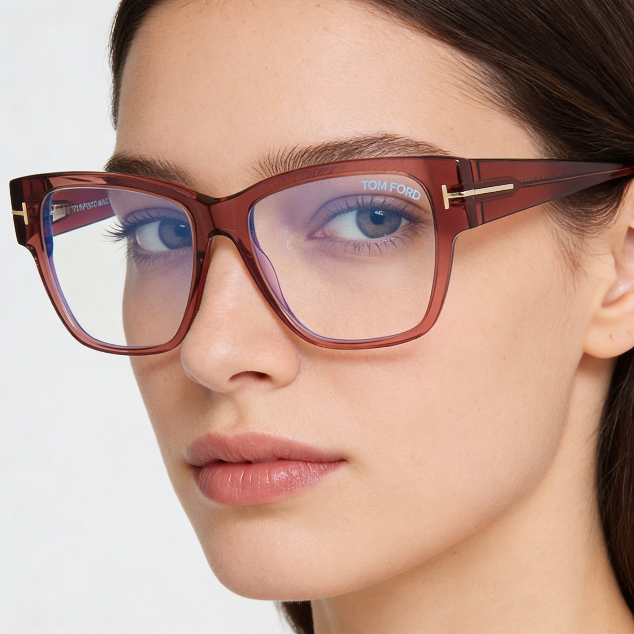 Tom Ford Ft5745-b Gafas Cuadradas de Plástico Transparente Rosa Antiguo con Bloqueo de Luz Azul para Mujer 54mm, Photo 3