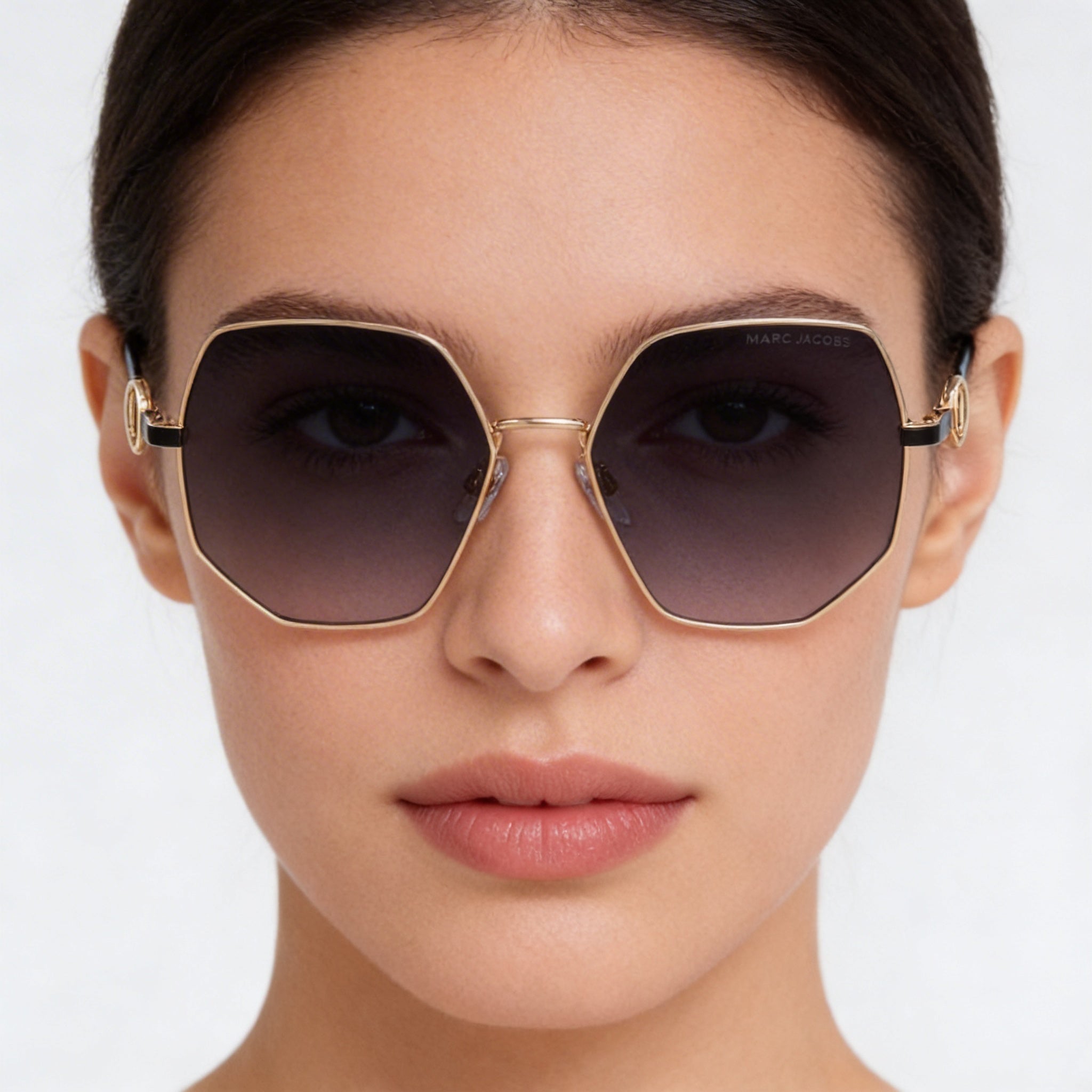 Gafas de sol Marc Jacobs MARC 730/S para mujer, estilo casual, con montura metálica dorada y negra, color gris oscuro, 59 mm, Photo 3