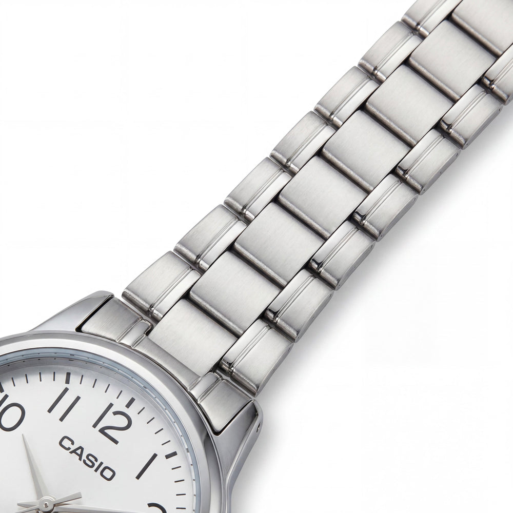 Casio Women's Quartz Movement Silver Black White Stainless Steel Watch with Glow In The Dark, 31x25mm Case