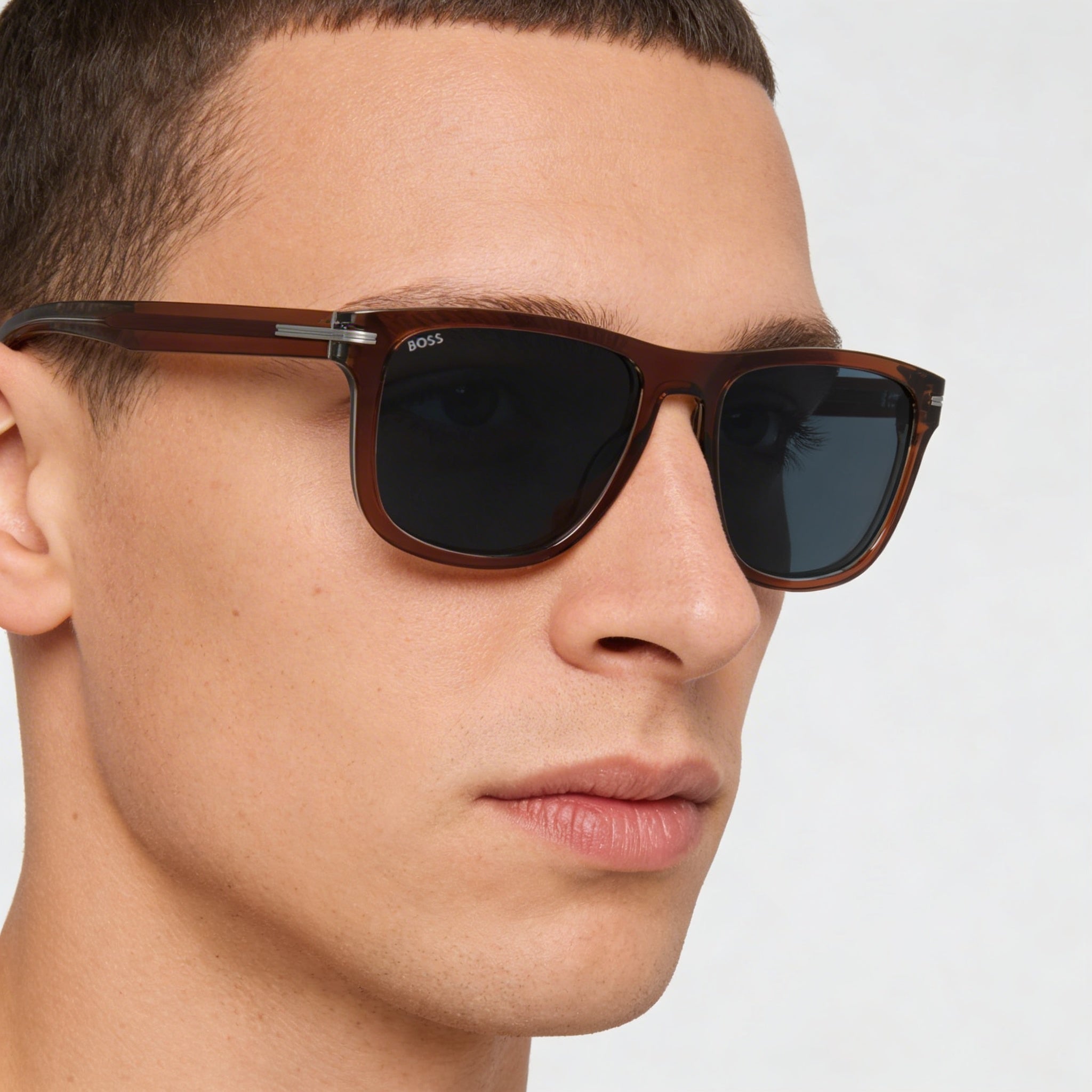 Hugo Boss Boss 1626/S Men's Brown Eco Acetate Sunglasses with Blue Lenses, UV Protection, 55mm, Photo 4