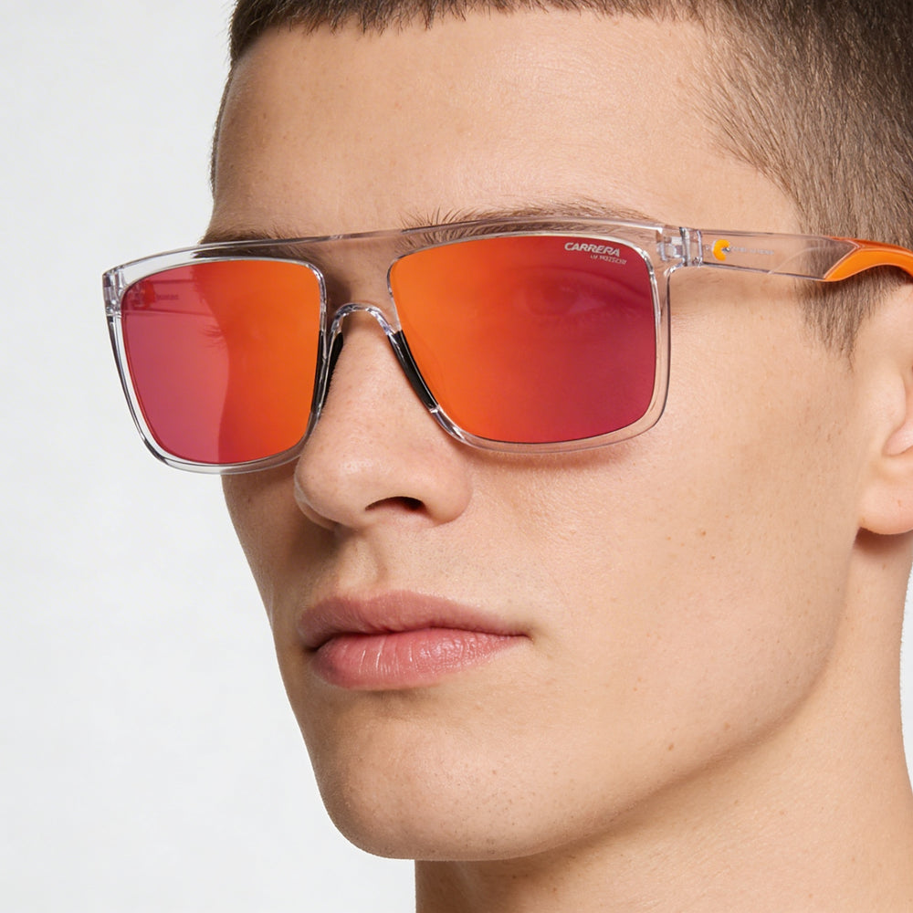 Carrera Modern Unisex Rectangle Transparent White Polyamide Frame Sunglasses with Crystal Lenses, UV Protection 58-16-145mm