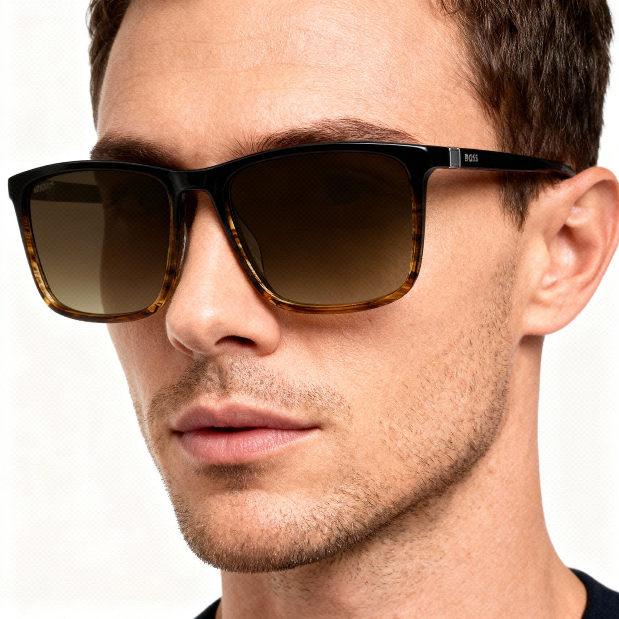 Hugo Boss INTERNATIONAL Men's Brown Horn Acetate Non-Polarized Sunglasses, Brown Shaded Lenses 56-17-145mm, Photo 5