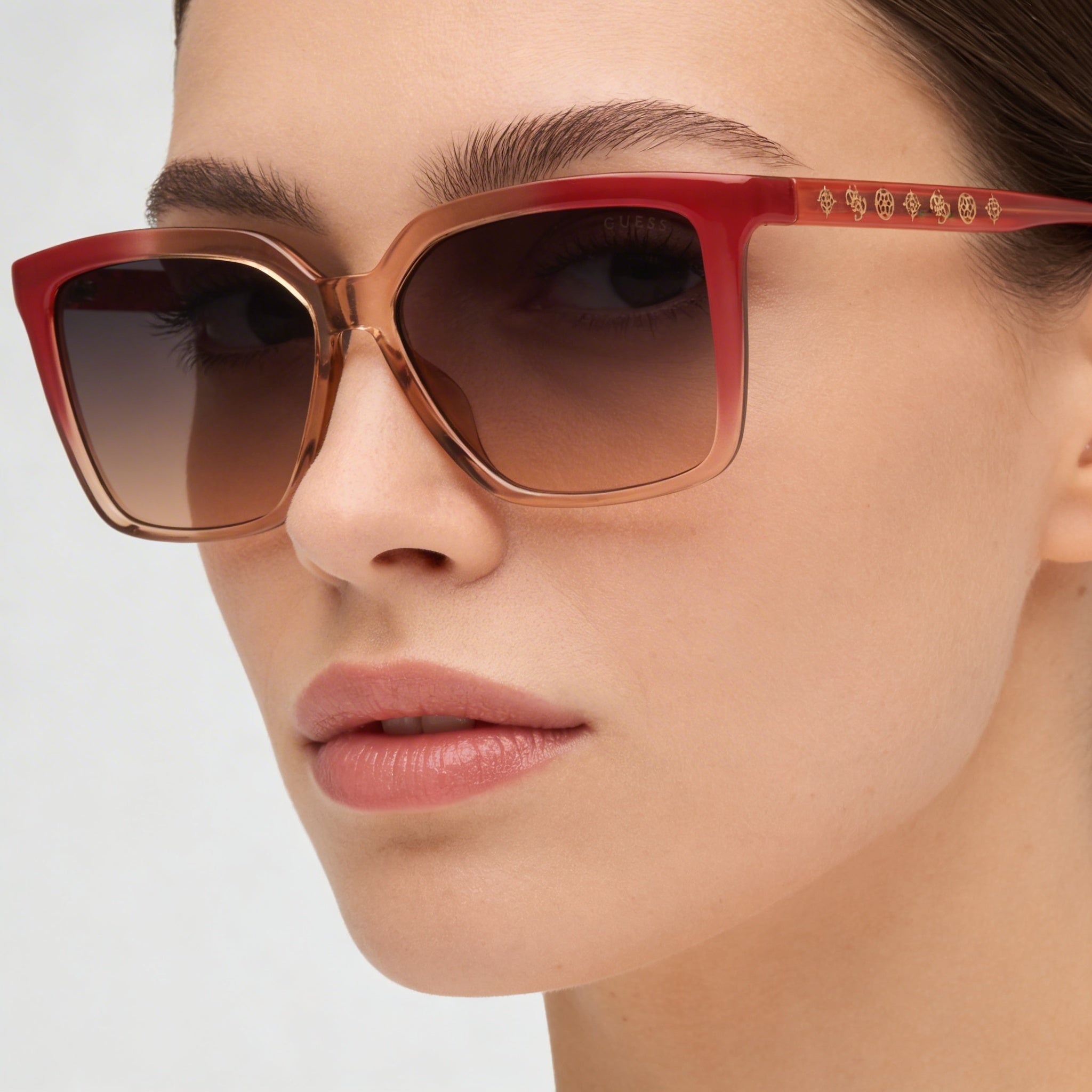 GUESS Classic Women's Square Sunglasses with Rose Injected Frame Material and Grey Lenses, Lens Width 55mm, Photo 4