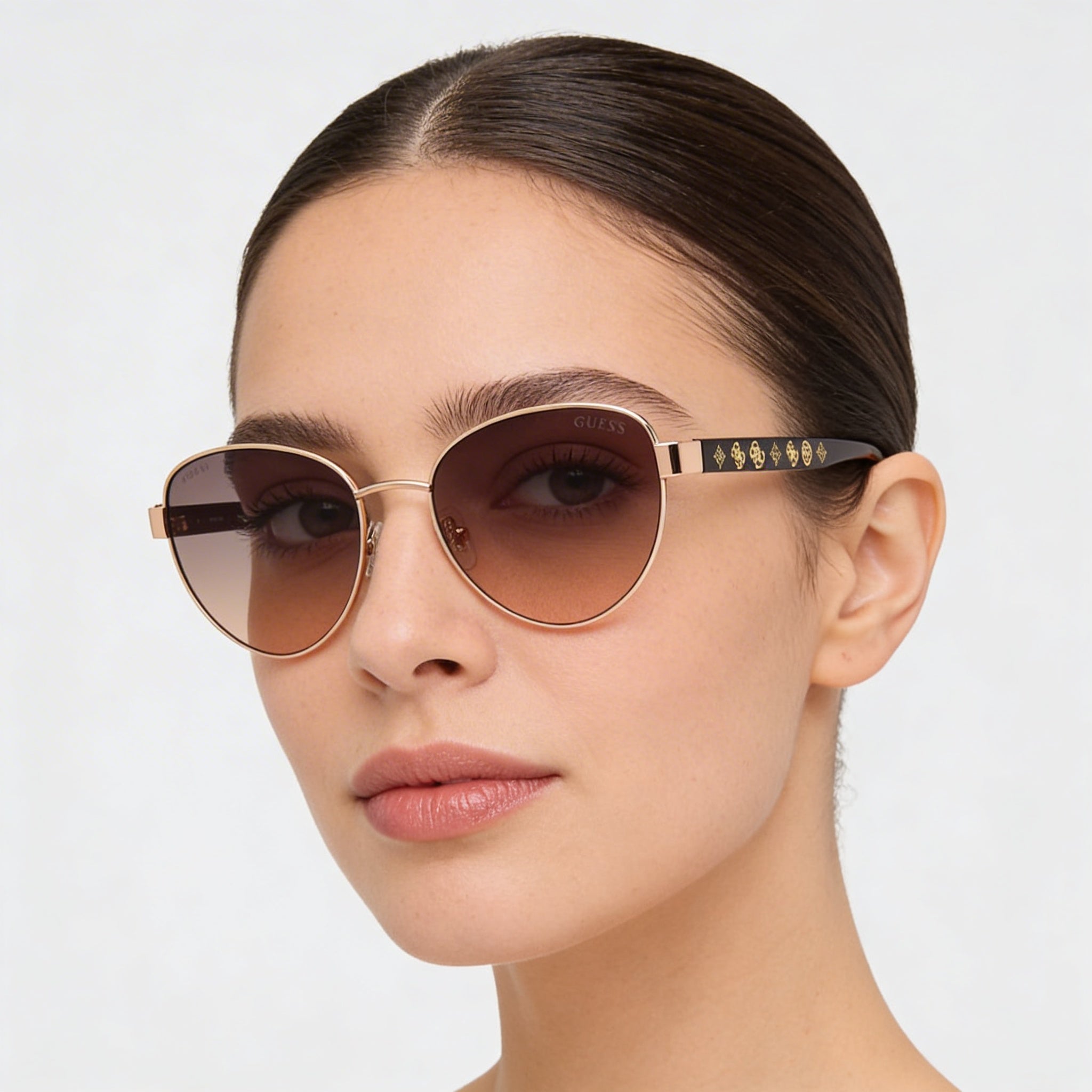 GUESS Modern Women's Metal Polarized Sunglasses 55mm Shiny Pale Gold Gradient Brown UV Protection, Photo 3