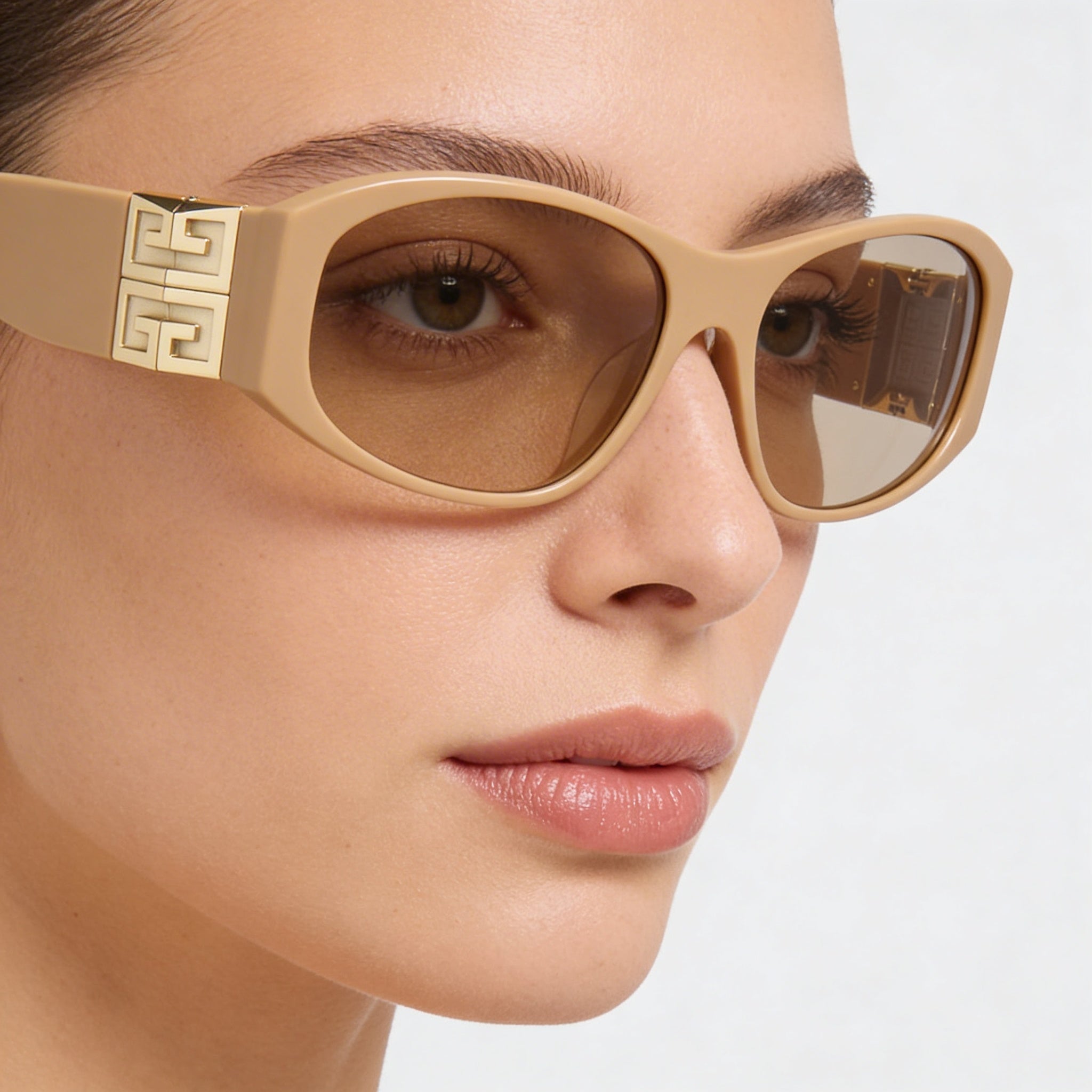 Givenchy Casual Women's Plastic Square Shiny Beige Sunglasses with Brown Lenses & UV 400 Protection 58mm, Photo 4