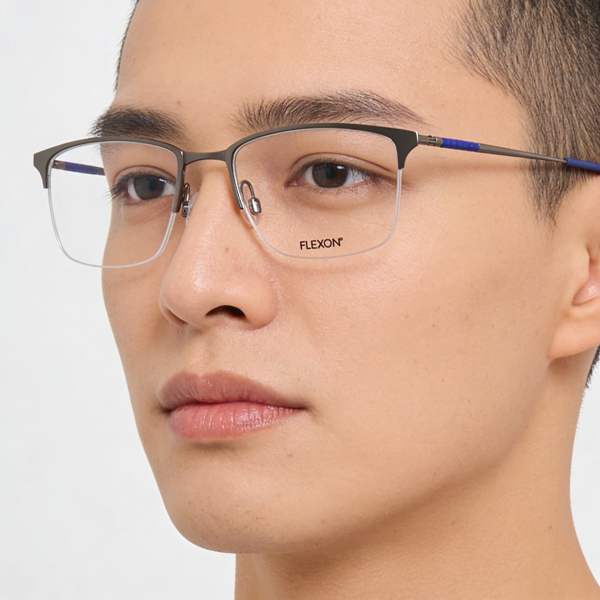Flexon E1130 Men's Semi-Rim Rectangle Metal Optical Frame Eyeglasses Matte Silver 55-20-145mm, Photo 4
