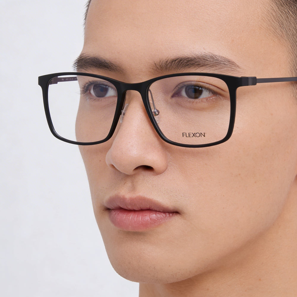 Flexon EP8011 Unisex Plastic Full Rim Rectangle Shape Eyewear Frames in Matte Black, Lens Width 53mm