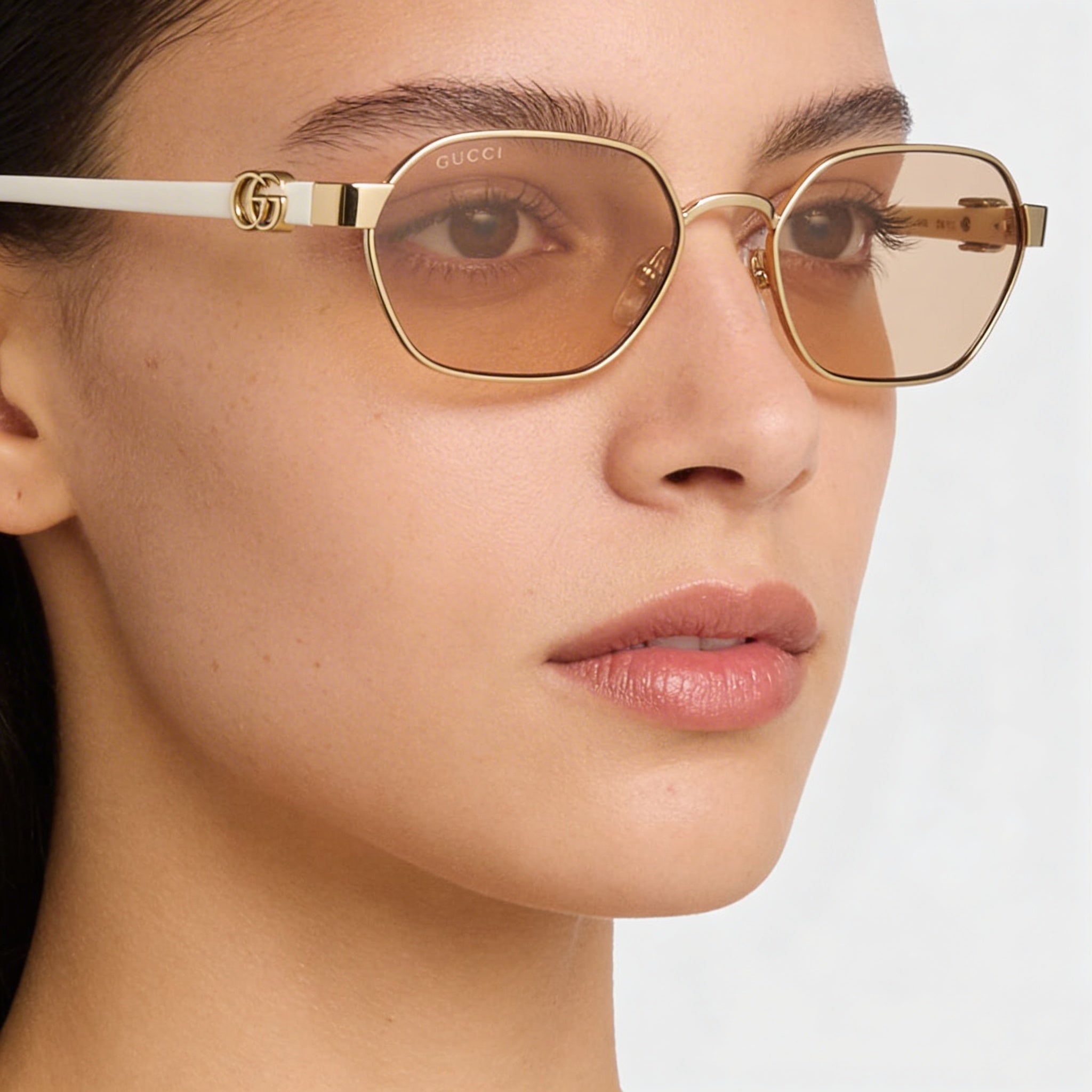 Gafas de sol Gucci para mujer, hexagonales, de acetato dorado-marfil, con espejo rosa y protección UV, 56/18/140 mm, Photo 3