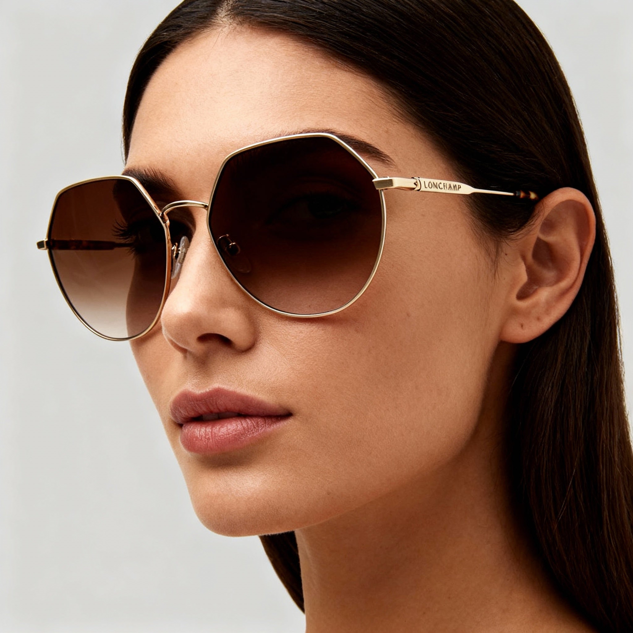 Longchamp LO154S Women's Gold Brown Metal Frame Irregular Non-Polarized Sunglasses 60mm, Photo 5