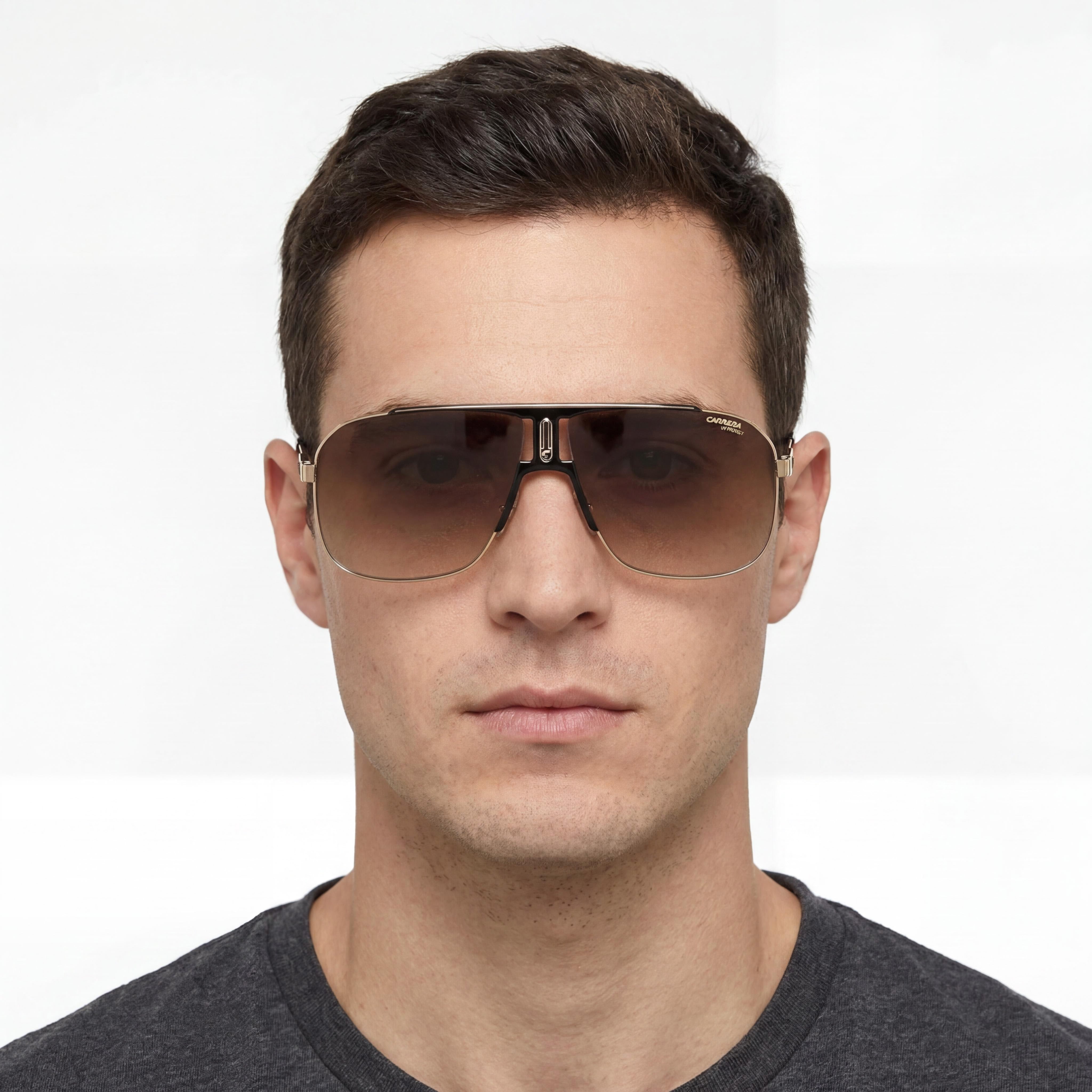 Carrera 1043/S Gafas de sol de hombre ligeras de acero inoxidable, negro, oro, marrón sombreado, no polarizadas, protección UV 65-12, Photo 5