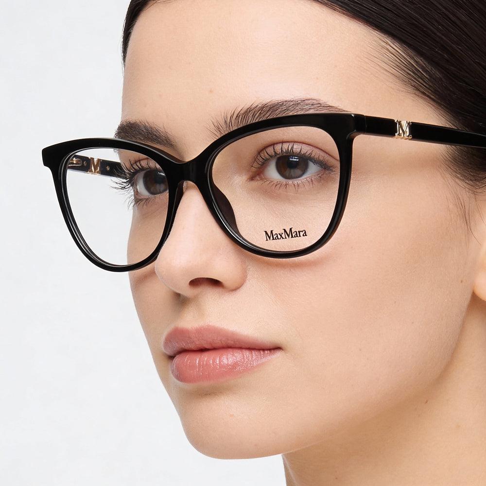 Gafas MaxMara MM5018 para mujer con montura de acetato en negro brillante y dorado pálido brillante - Ancho de lente de 53 mm