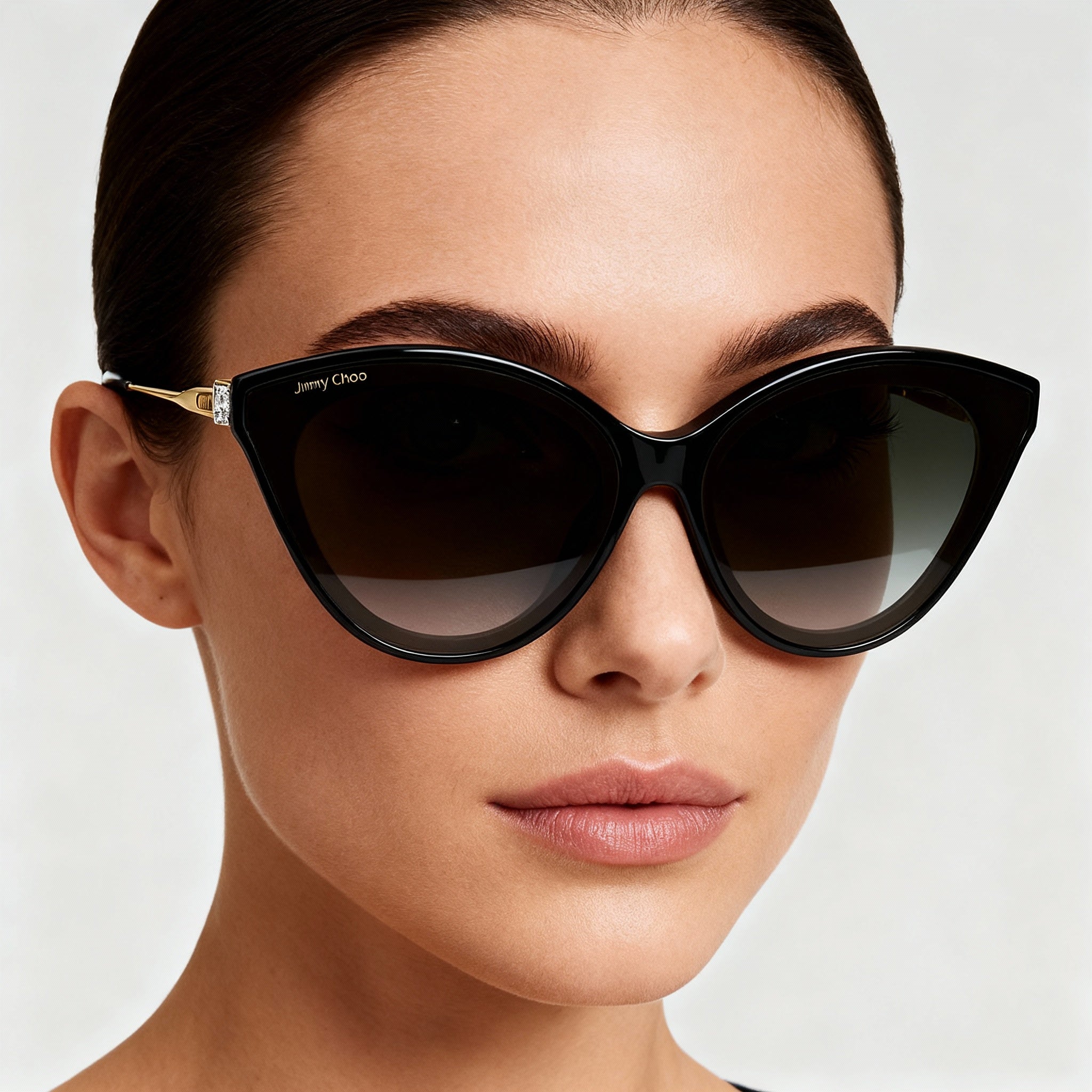 JIMMY CHOO Women's Vic/F/Sk Cat Eye Sunglasses, Black Acetate Frame, Grey Gold Mirror Lenses (64mm), Photo 4