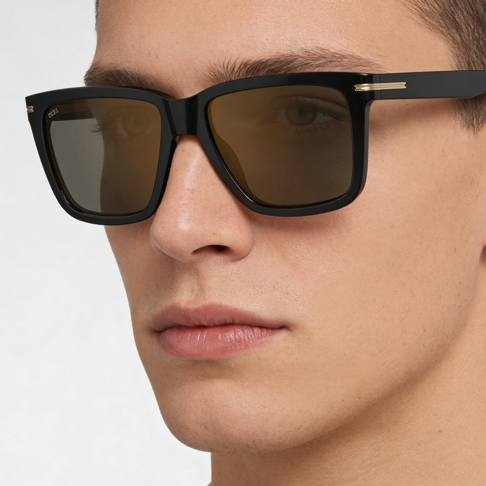 Hugo Boss Style & Expression Men's Black Gold Grey Eco-Acetate Non-Polarized Optical Frame 55mm