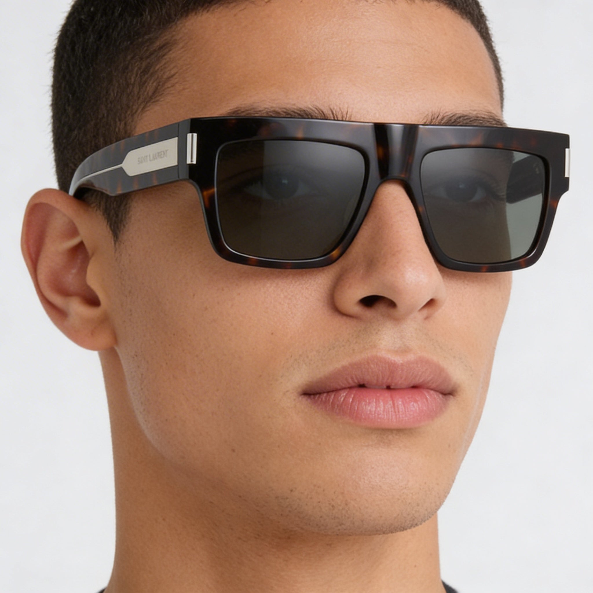 Gafas de sol cuadradas de plástico Yves Saint Laurent SL 628 para hombre, color gris cristal Havana, 55 mm, 100 % UV, sin polarizar, Photo 4