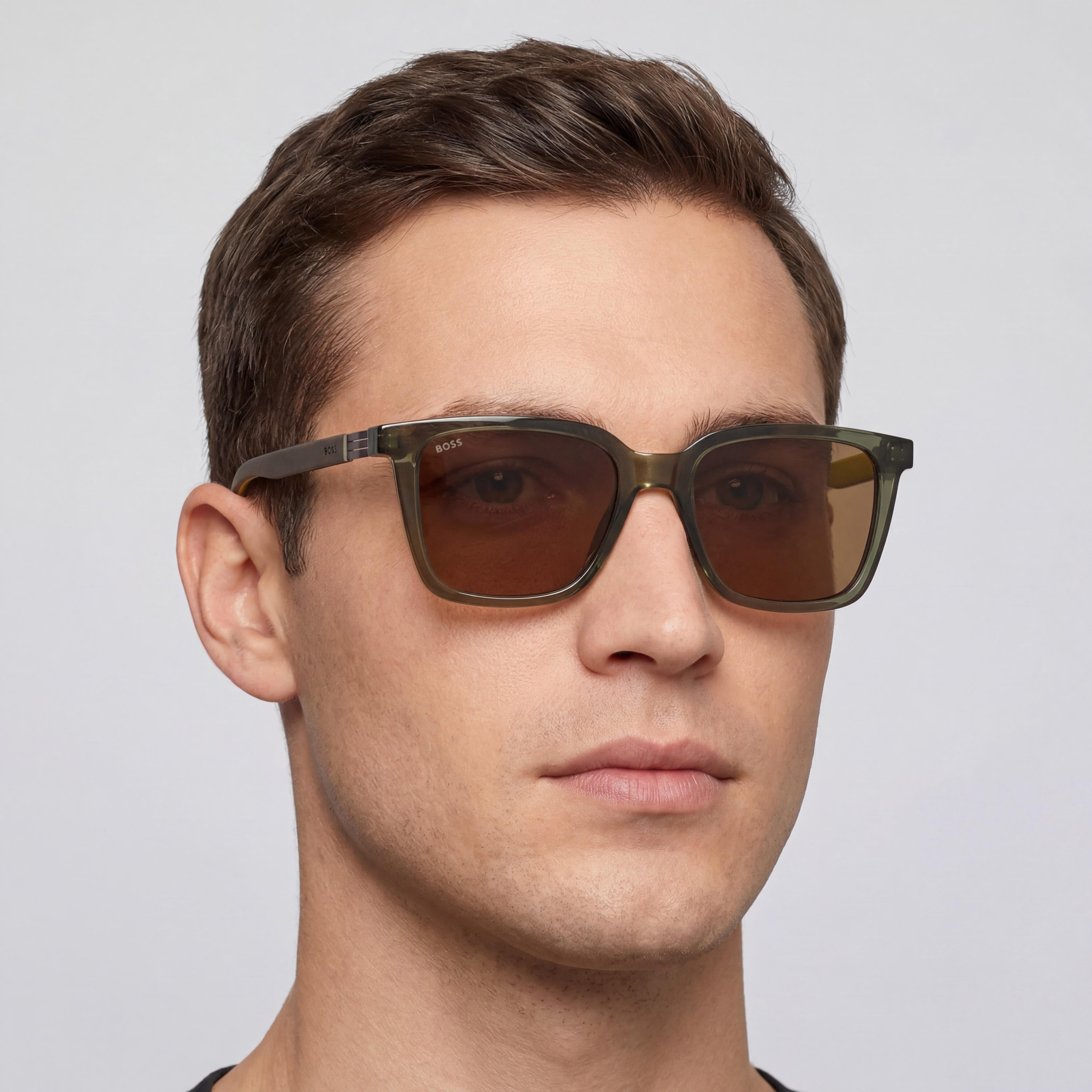 Gafas de sol polarizadas UV para hombre Hugo Boss de nailon, color verde, amarillo, marrón, 53 mm, Photo 5