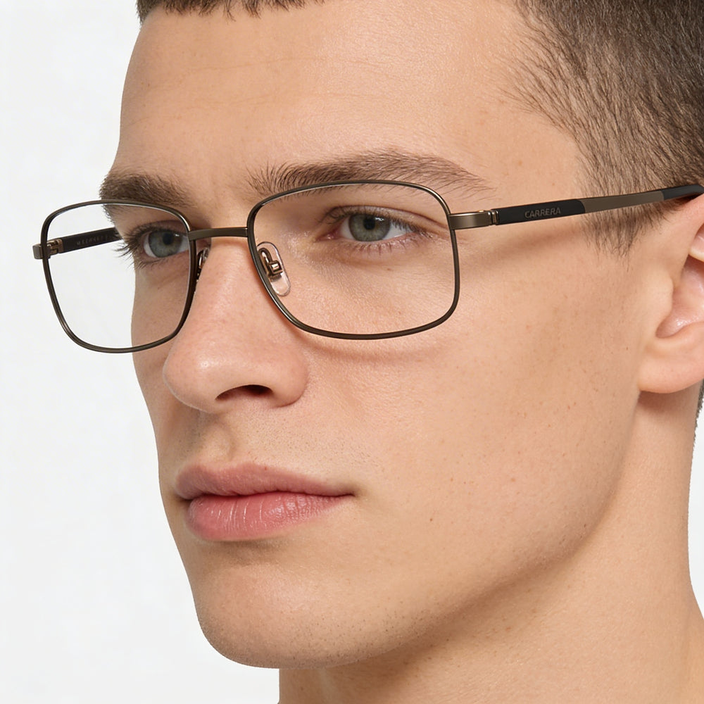 Carrera 8848 Gafas Rectangulares Metálicas para Hombre, Bronce Mate, con Patillas de Metal con Memoria, 55mm