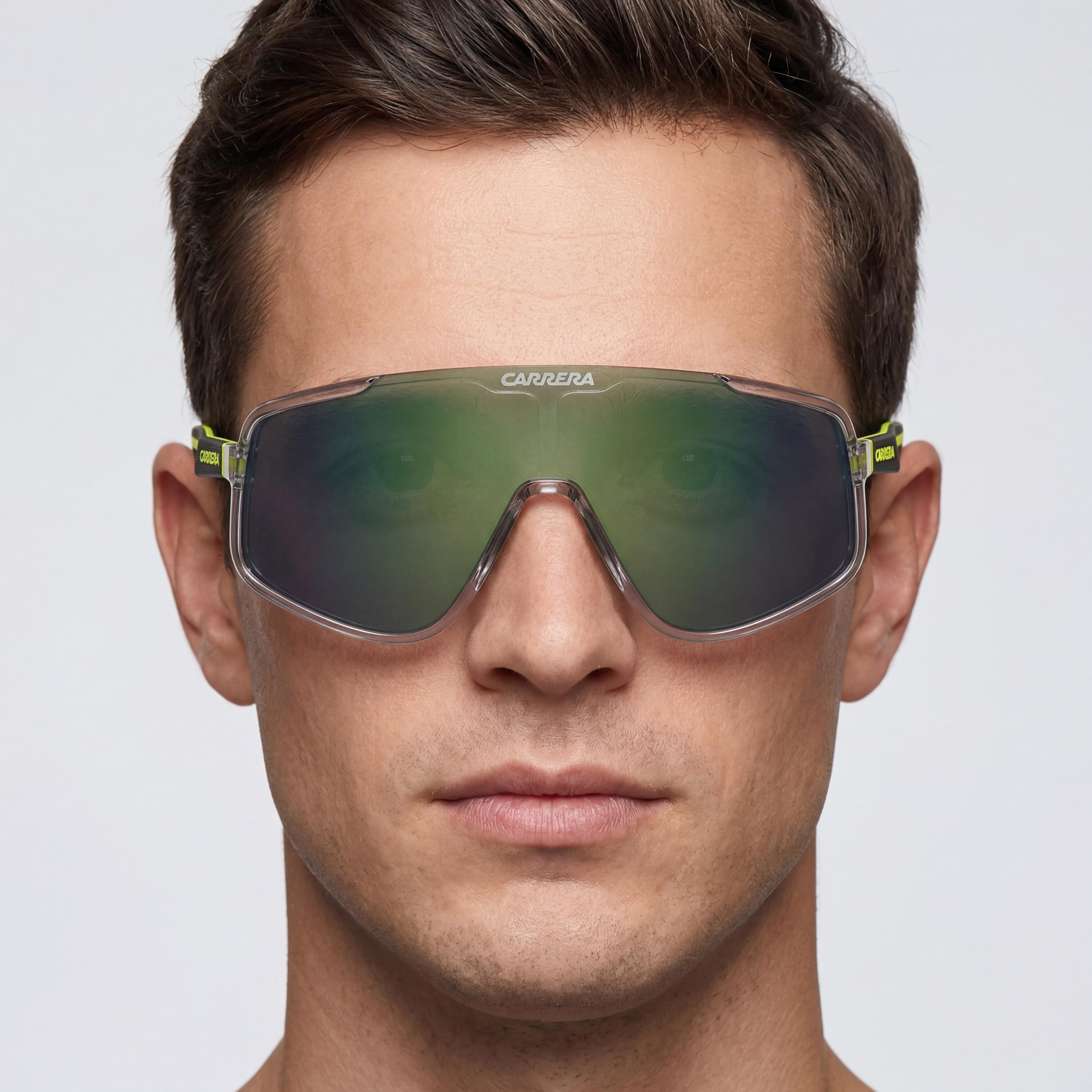 Carrera 4017/S Gafas de sol de plástico modernas para hombre, montura gris amarillo lente verde espejo, talla 99-1-135, Photo 5