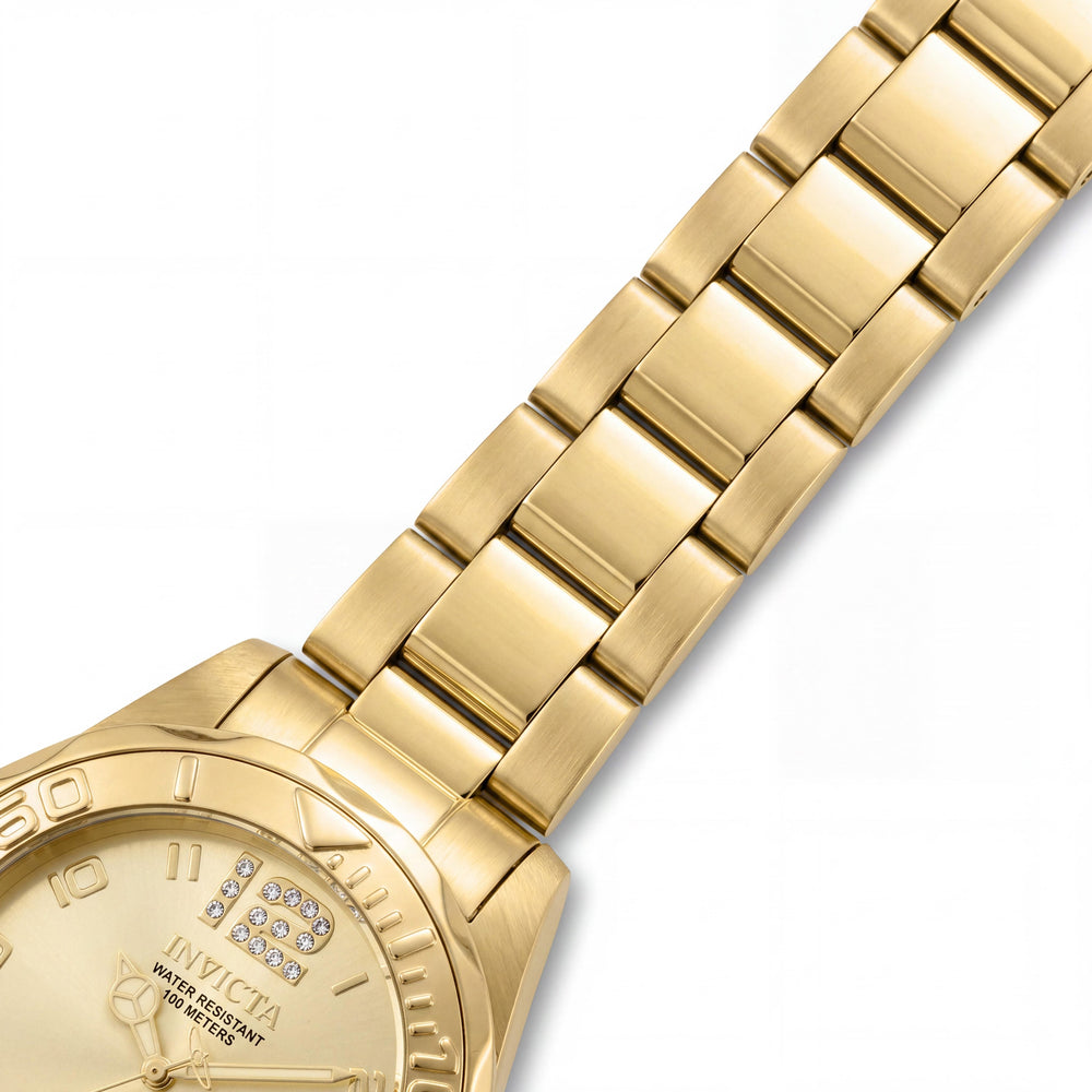 Invicta Women's Gold Tone Stainless Steel Quartz Watch, 38mm, Crystal Accents, Glow In The Dark, 100M Water Resistant