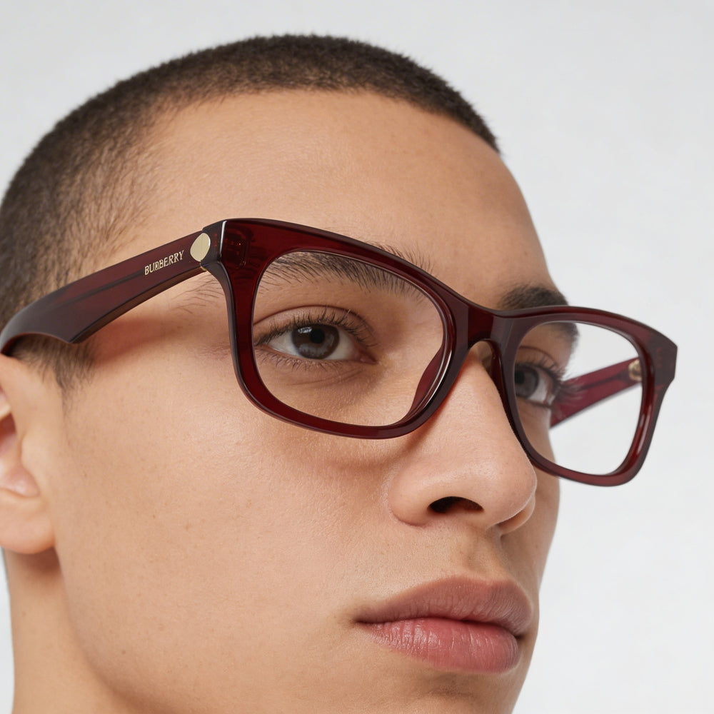 BURBERRY Unisex Classic Red Eyeglasses with Red Frame, Featuring Clear Demo Lenses, Ready for Custom Prescription Lenses