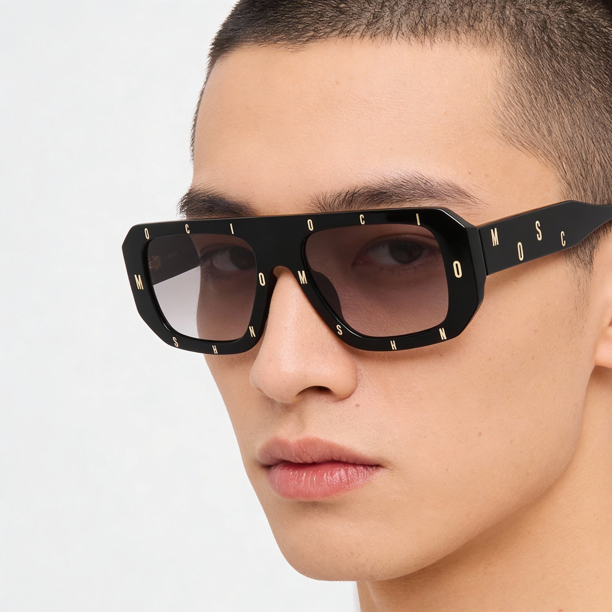 Moschino MOS129/S Unisex Browline Black Letters Logo Dark Grey Shaded 100% UV Protection Sunglasses 54mm, Photo 3
