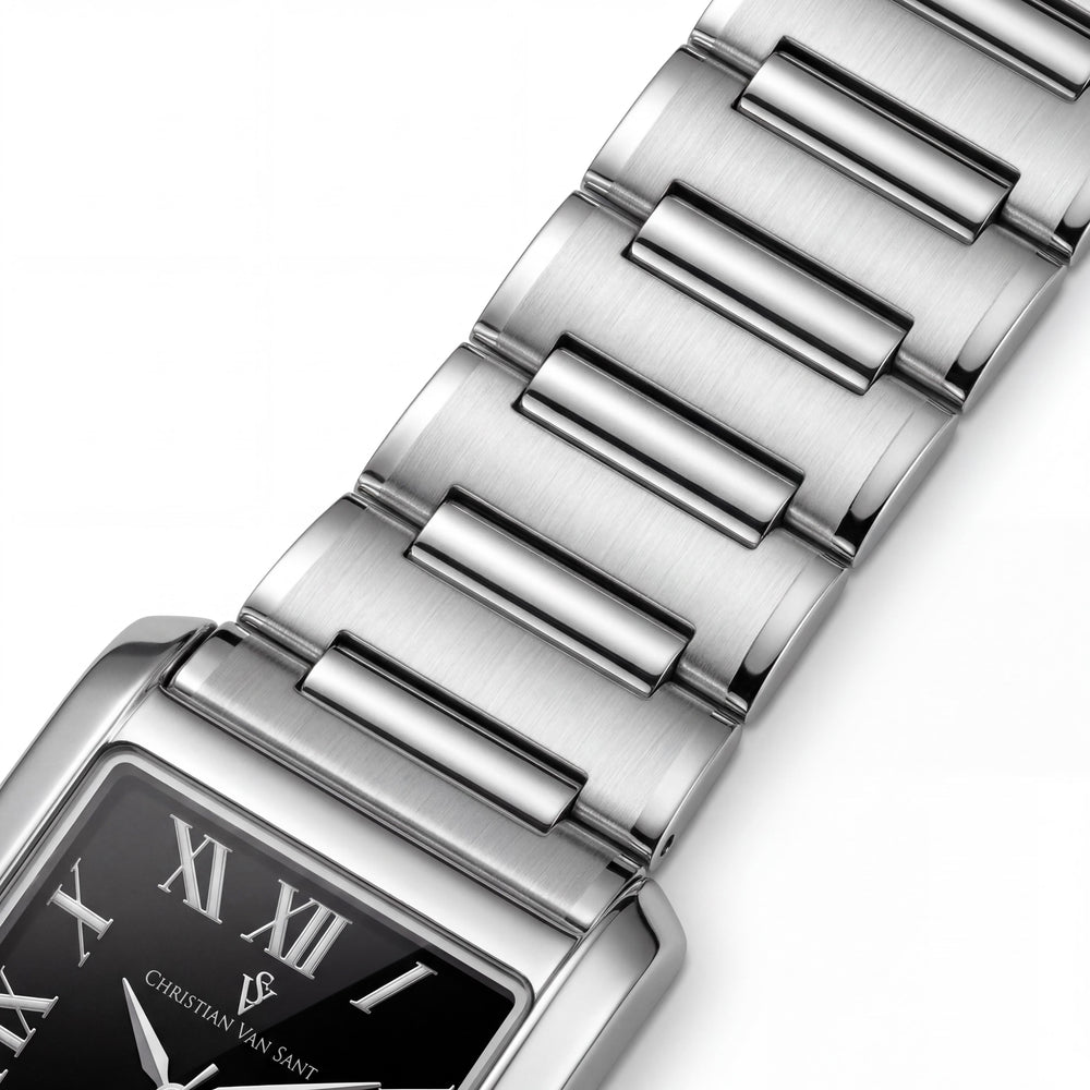 Reloj de pulsera de cuarzo Christian Van Sant CV1281 de acero inoxidable plateado para mujer con esfera negra